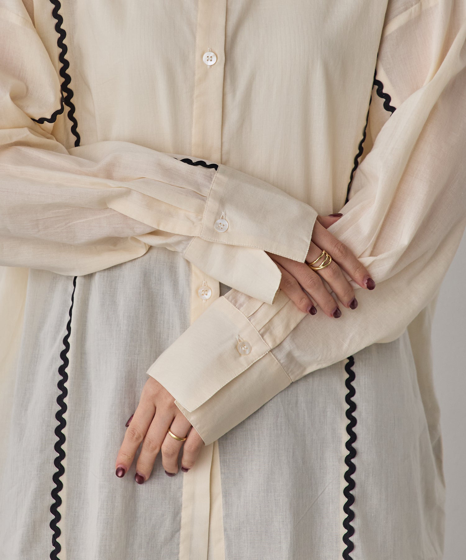 コットンボイル 配色ラインシャツ