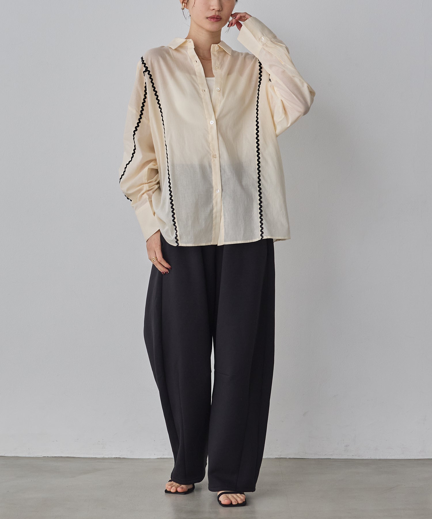 コットンボイル 配色ラインシャツ