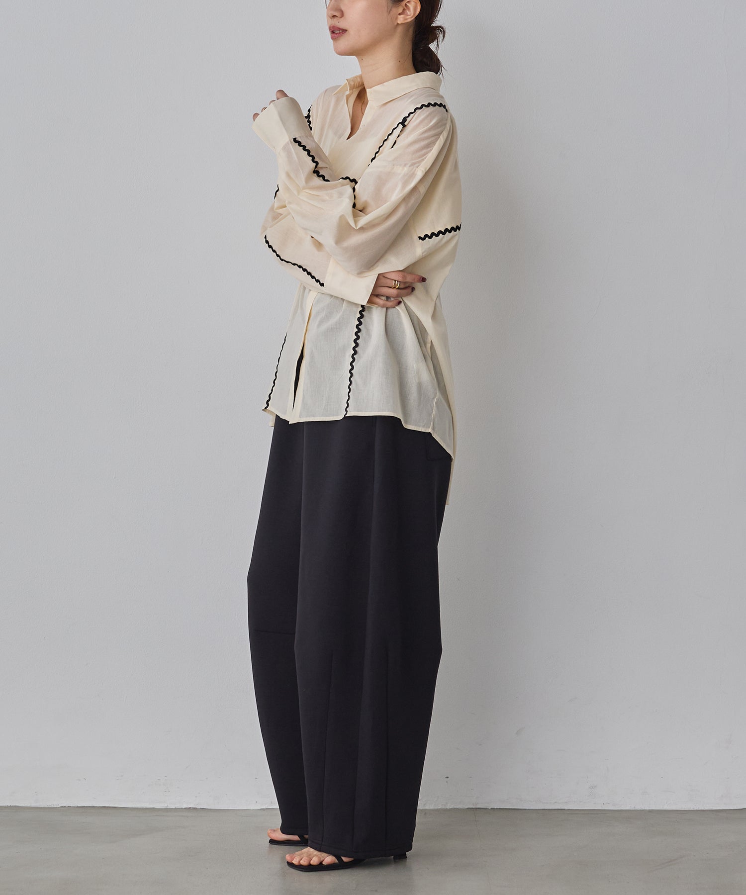 コットンボイル 配色ラインシャツ