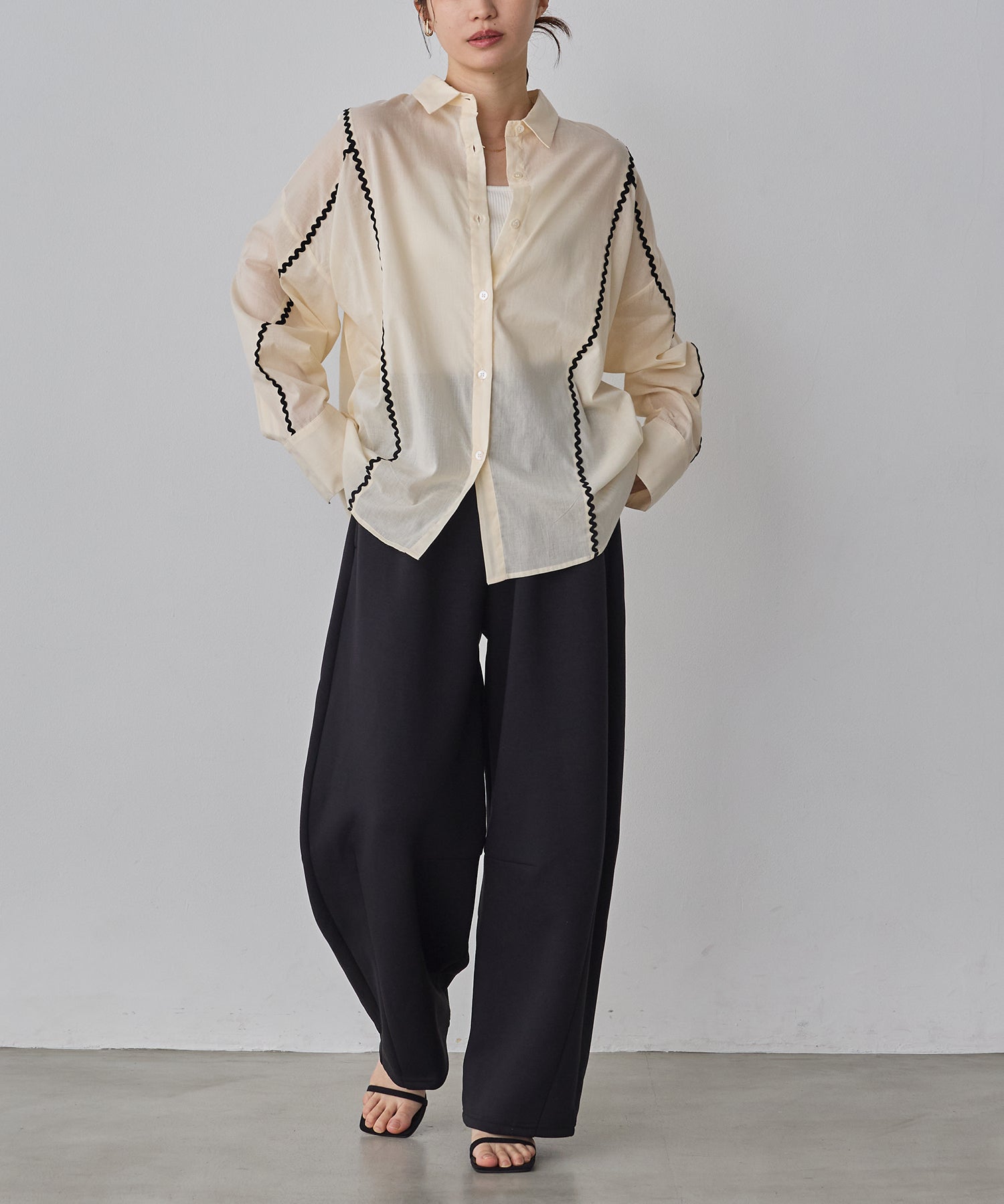 コットンボイル 配色ラインシャツ