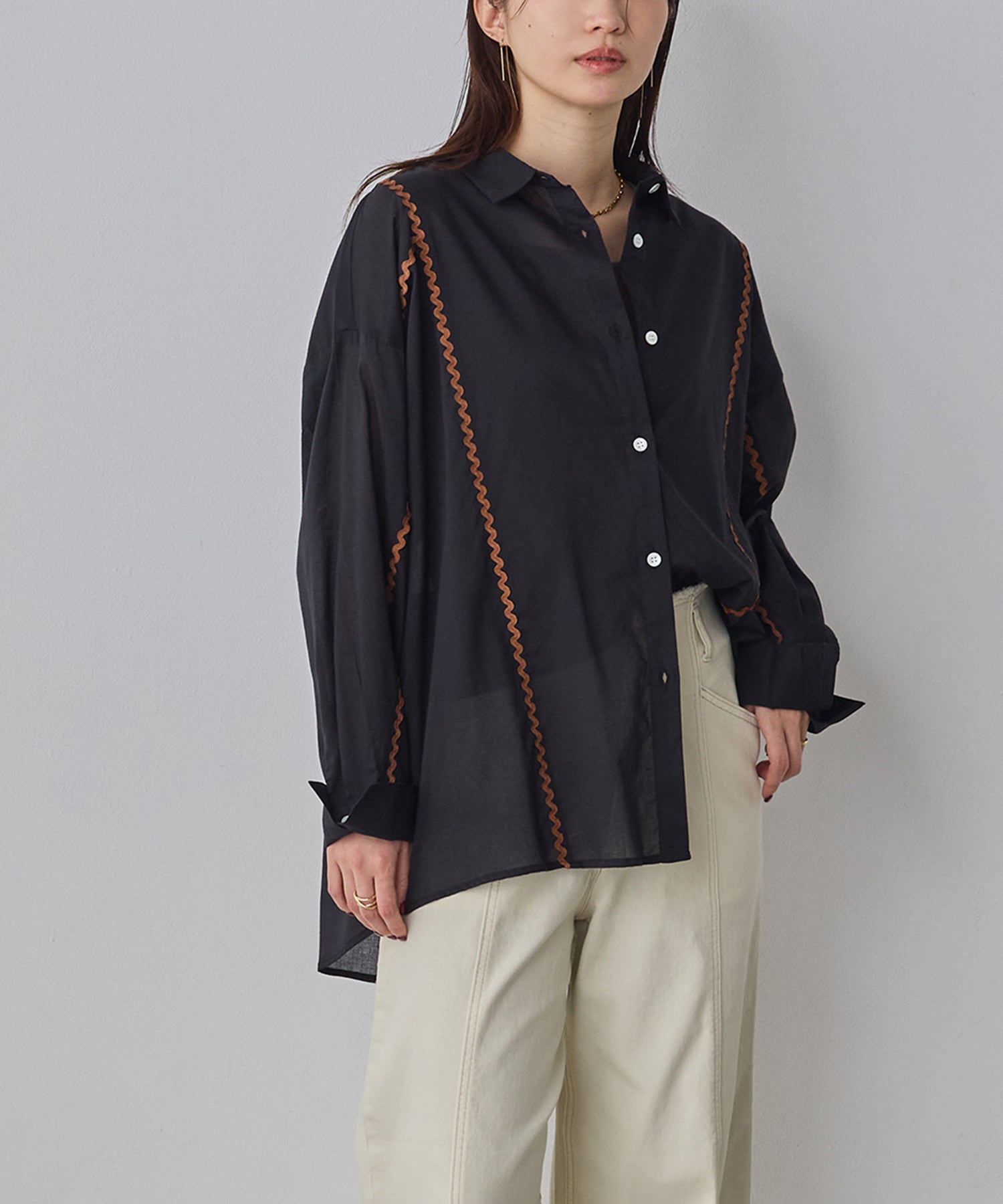 コットンボイル 配色ラインシャツ