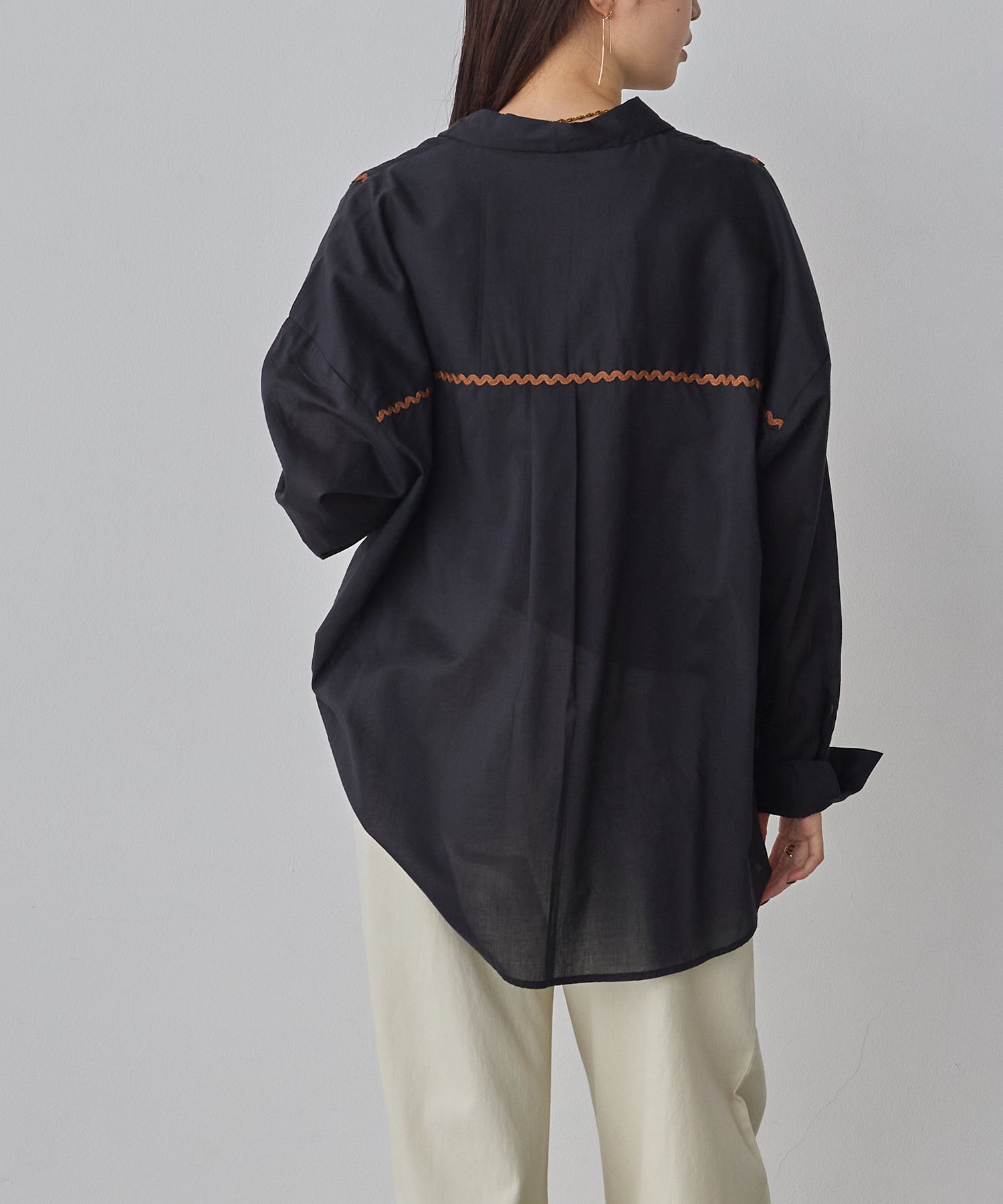 コットンボイル 配色ラインシャツ