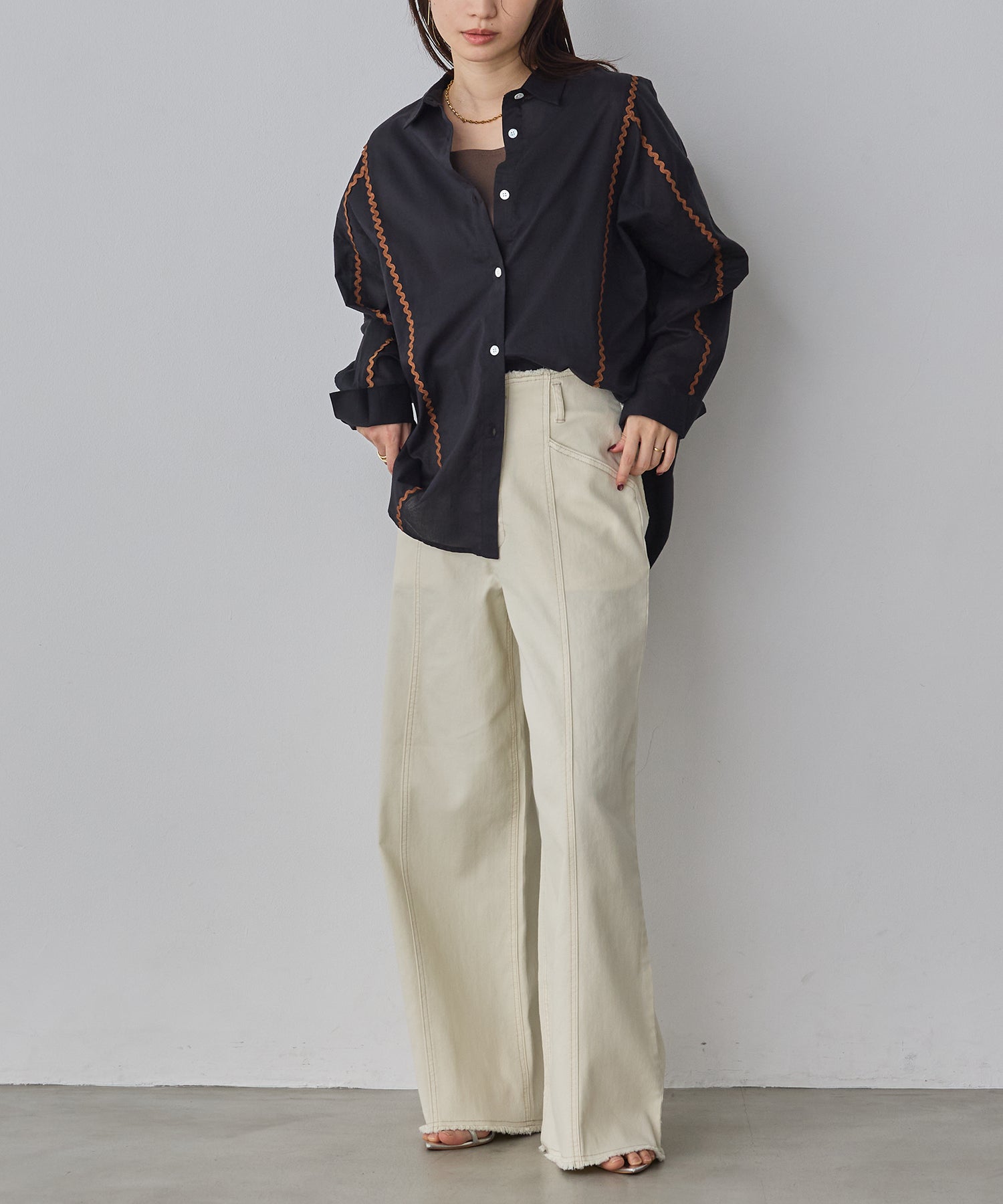 コットンボイル 配色ラインシャツ