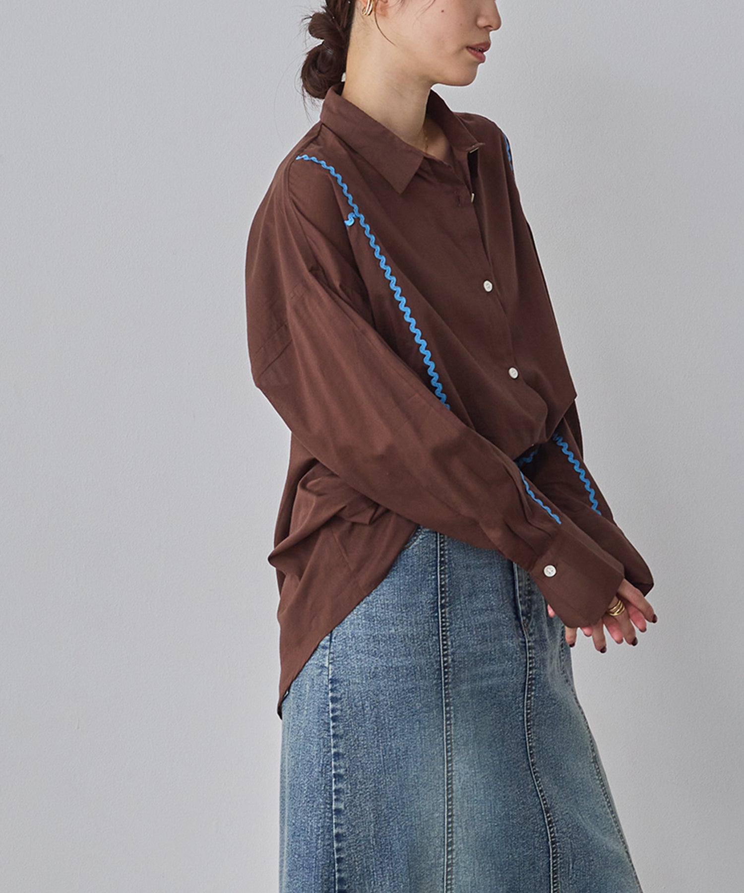 コットンボイル 配色ラインシャツ