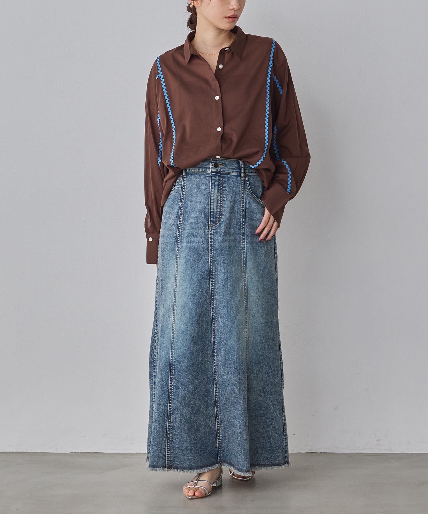 コットンボイル 配色ラインシャツ