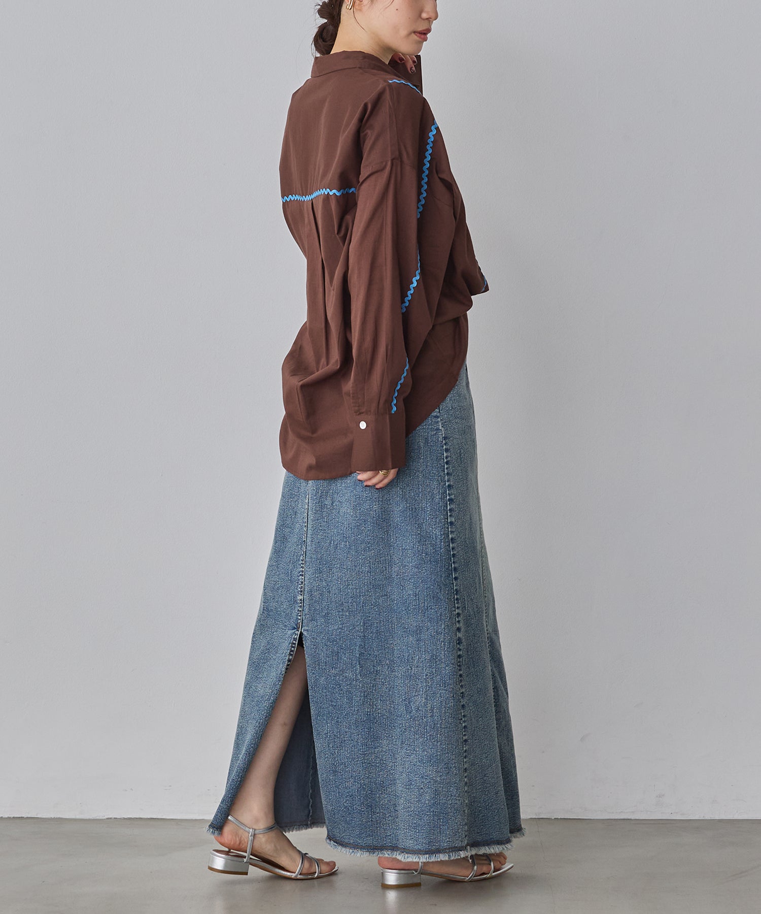 コットンボイル 配色ラインシャツ