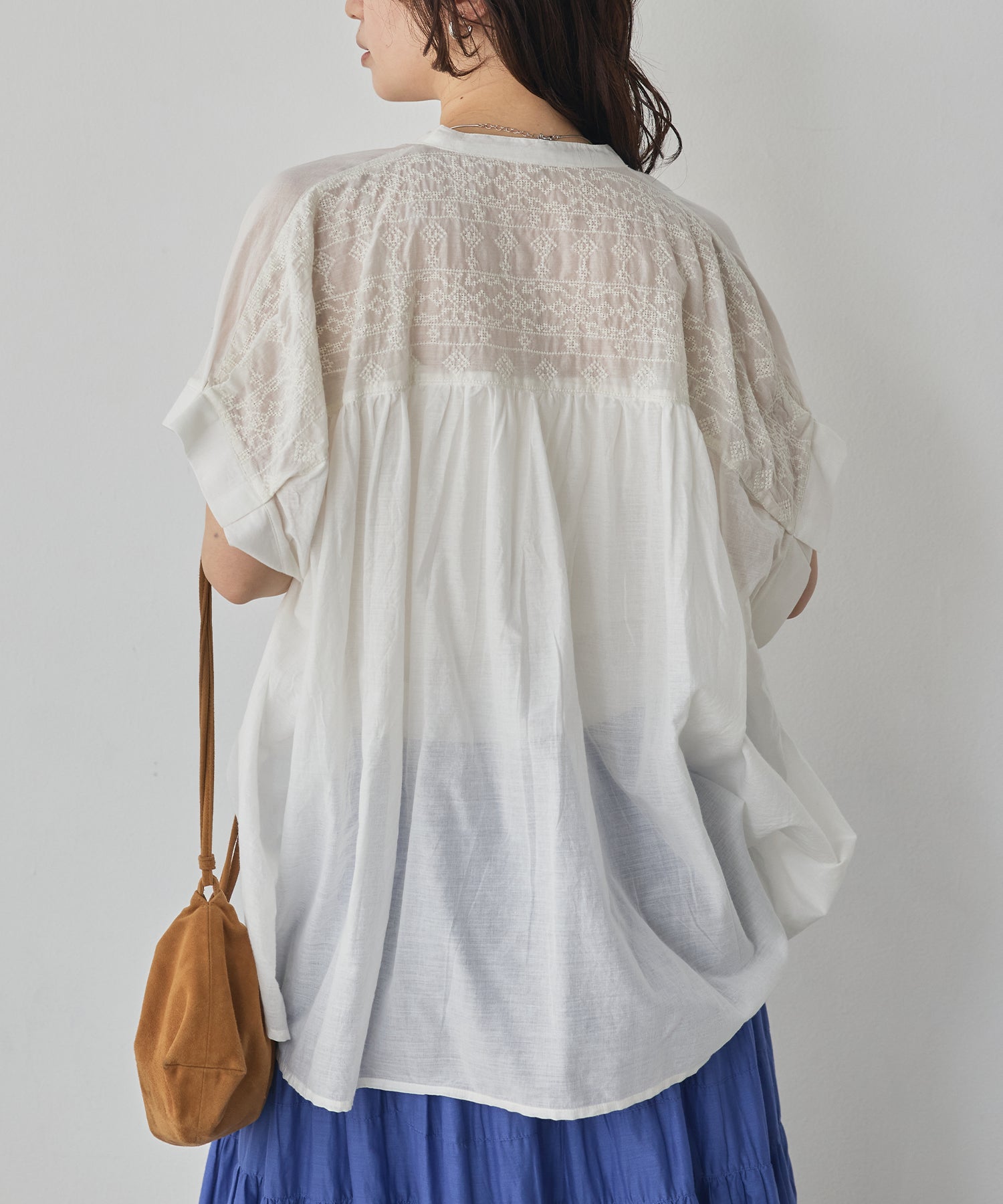EMBROIDERED PANELS COTTON VOILE BLOUSE