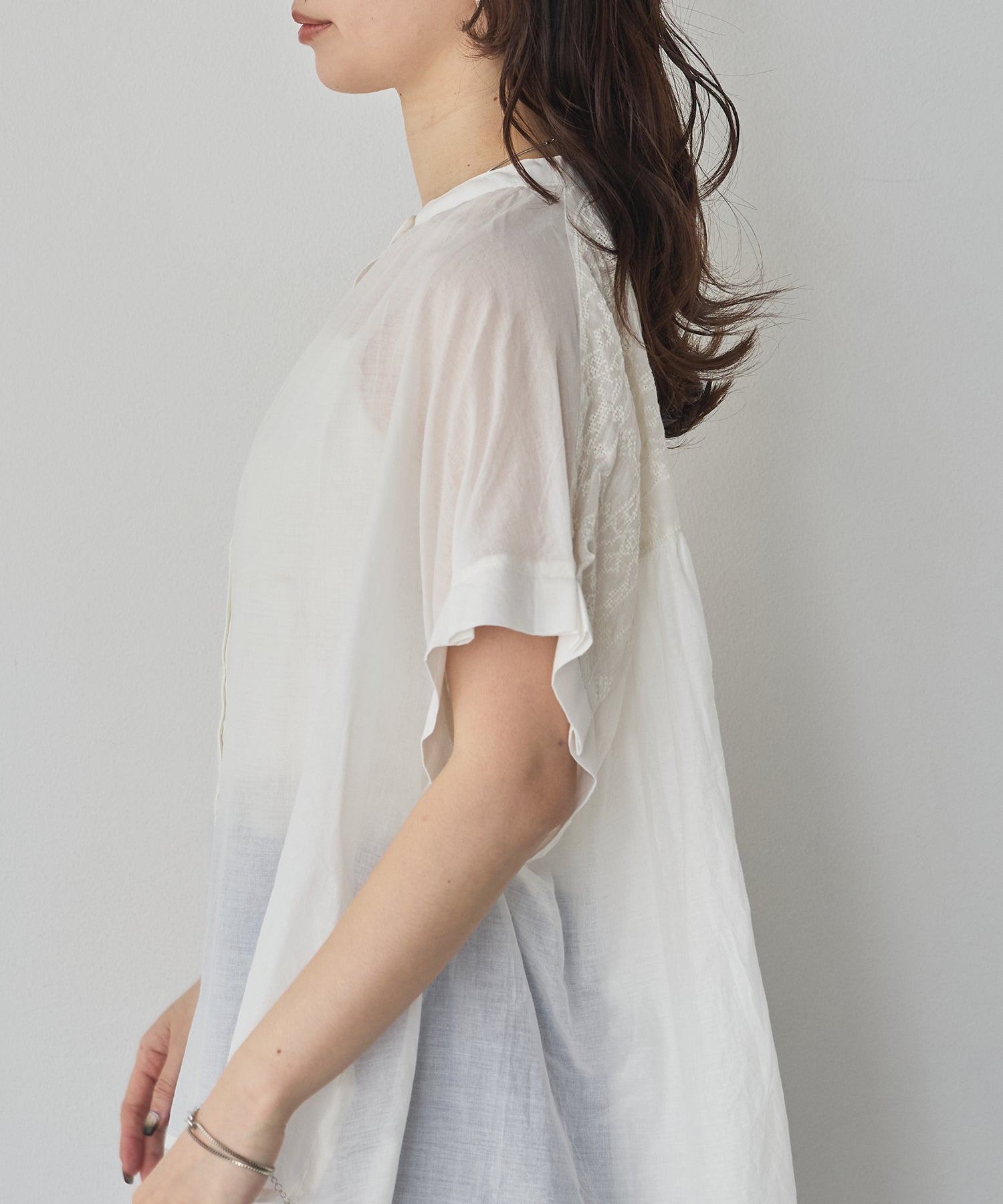 EMBROIDERED PANELS COTTON VOILE BLOUSE