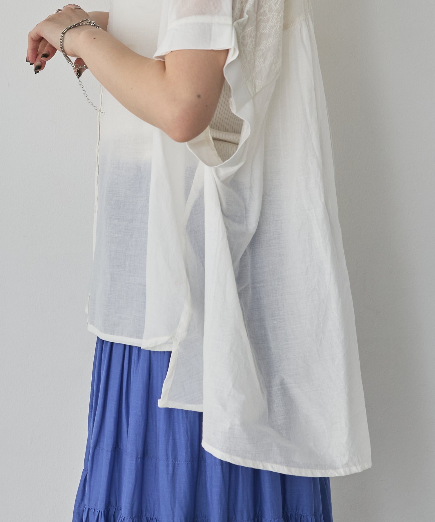 EMBROIDERED PANELS COTTON VOILE BLOUSE