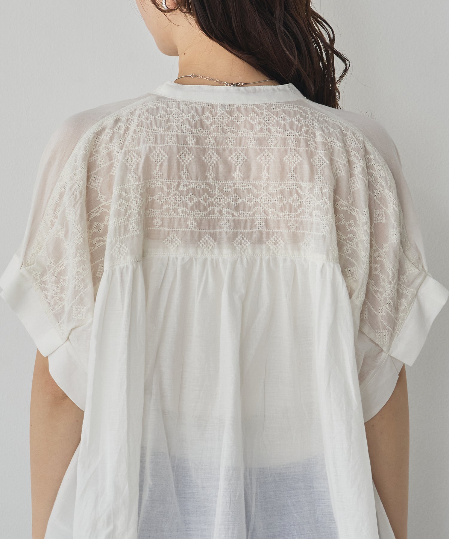 EMBROIDERED PANELS COTTON VOILE BLOUSE