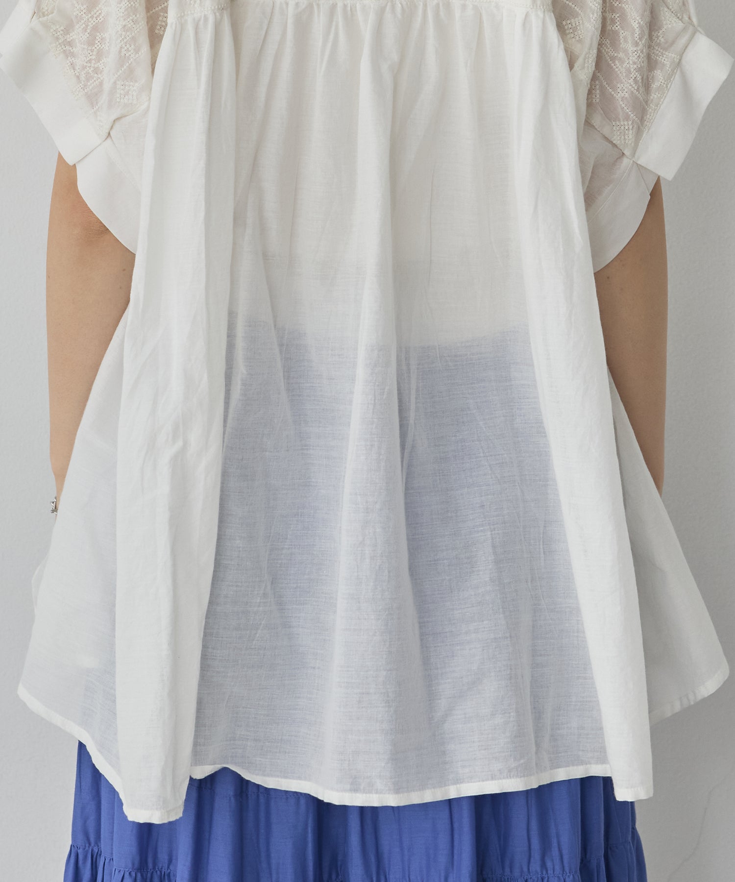 EMBROIDERED PANELS COTTON VOILE BLOUSE
