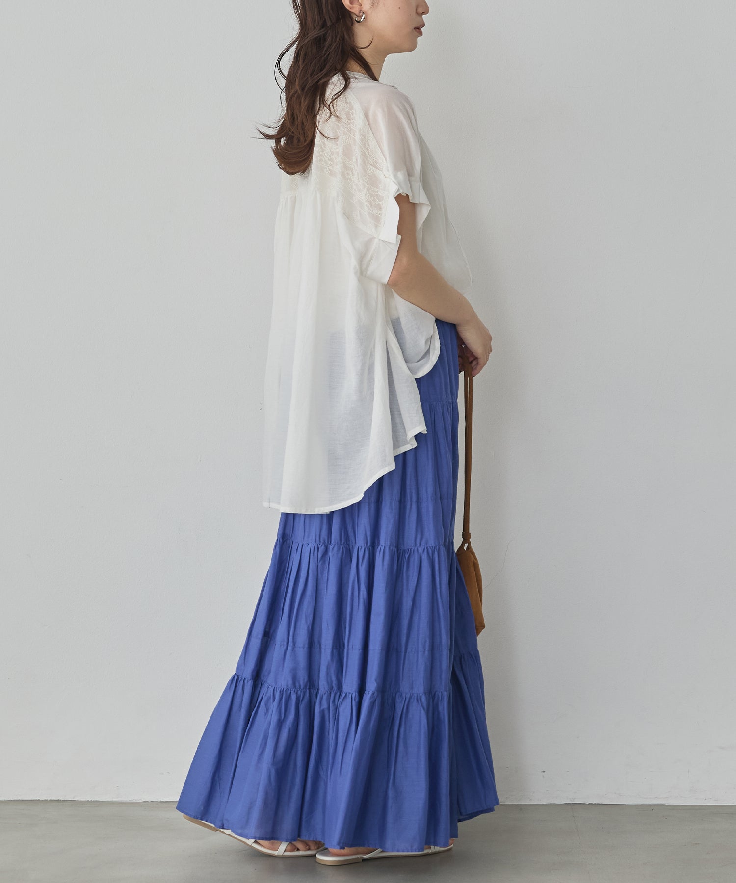 EMBROIDERED PANELS COTTON VOILE BLOUSE
