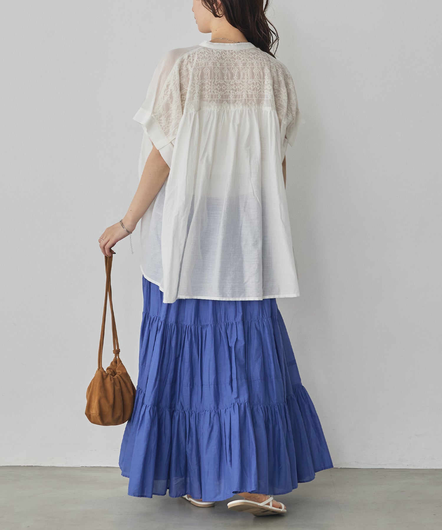 EMBROIDERED PANELS COTTON VOILE BLOUSE