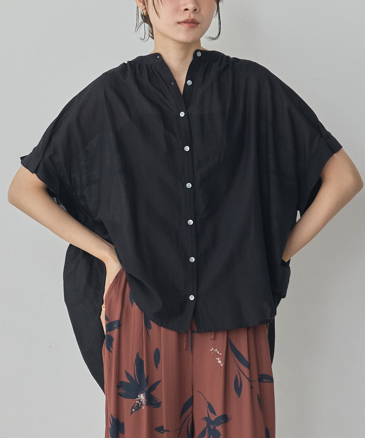 EMBROIDERED PANELS COTTON VOILE BLOUSE