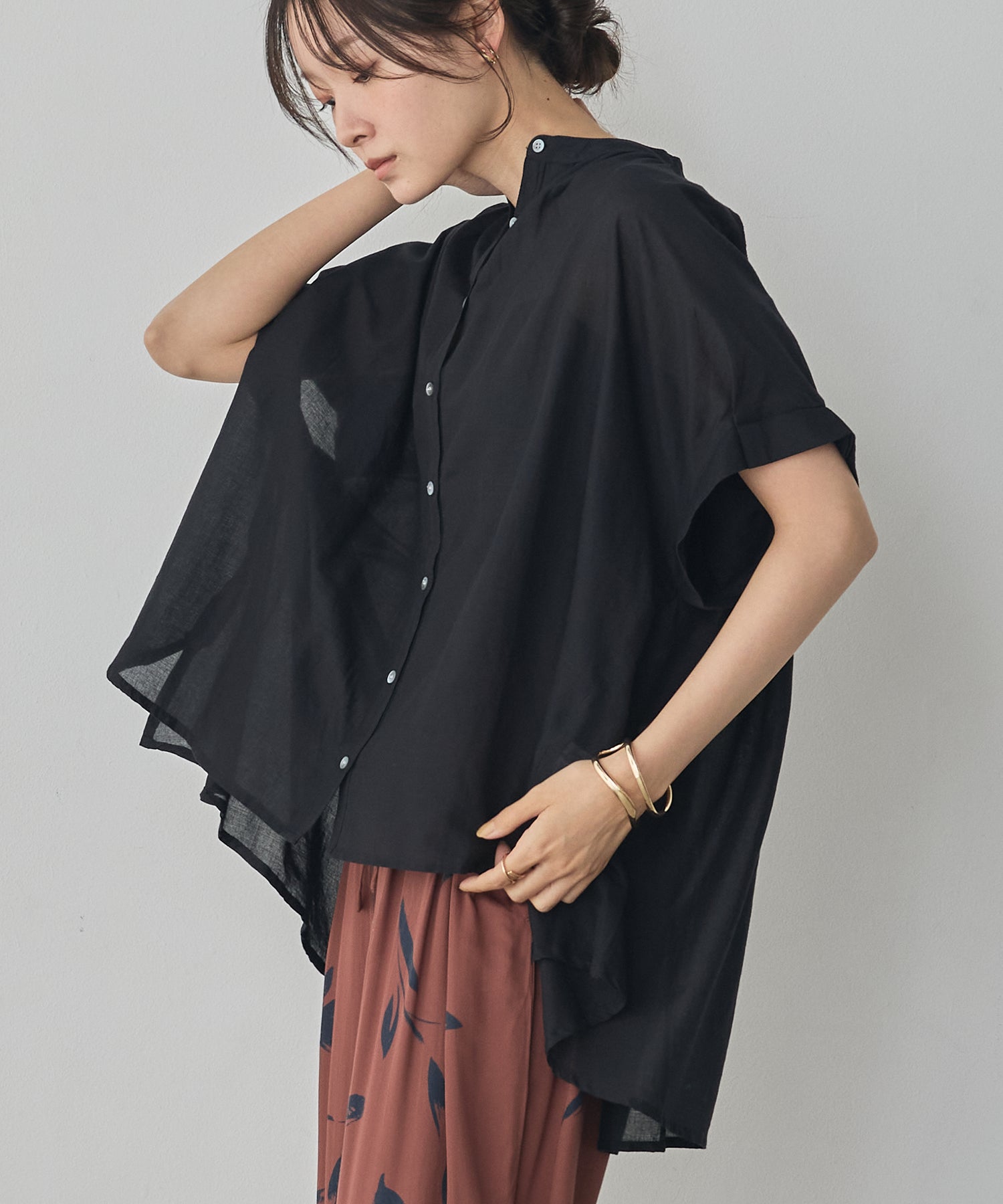 EMBROIDERED PANELS COTTON VOILE BLOUSE