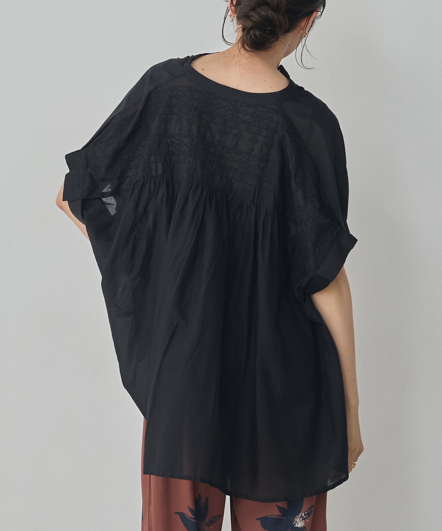 EMBROIDERED PANELS COTTON VOILE BLOUSE