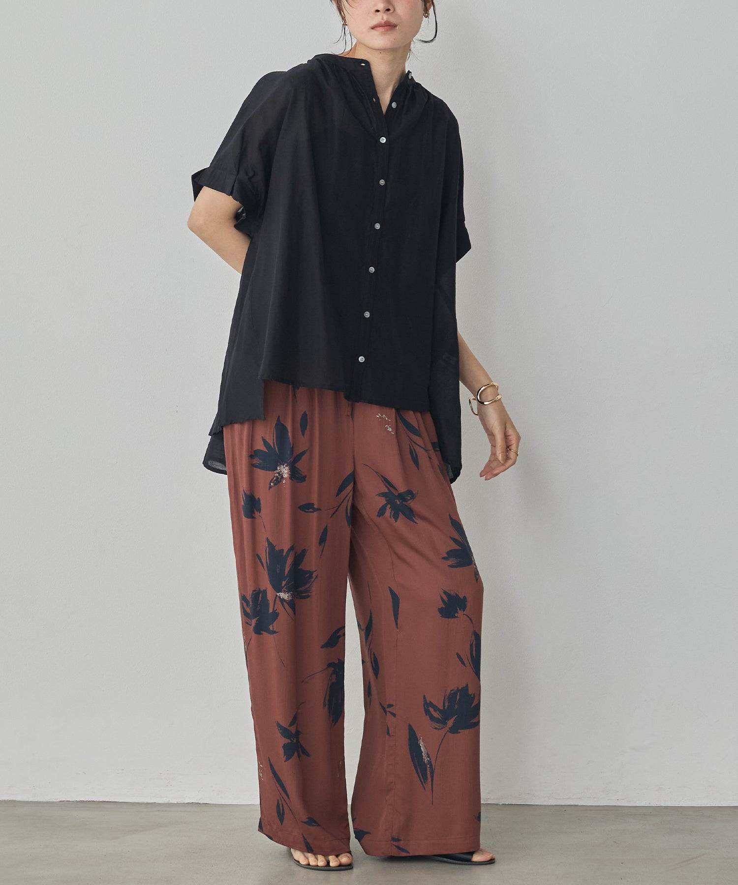 EMBROIDERED PANELS COTTON VOILE BLOUSE