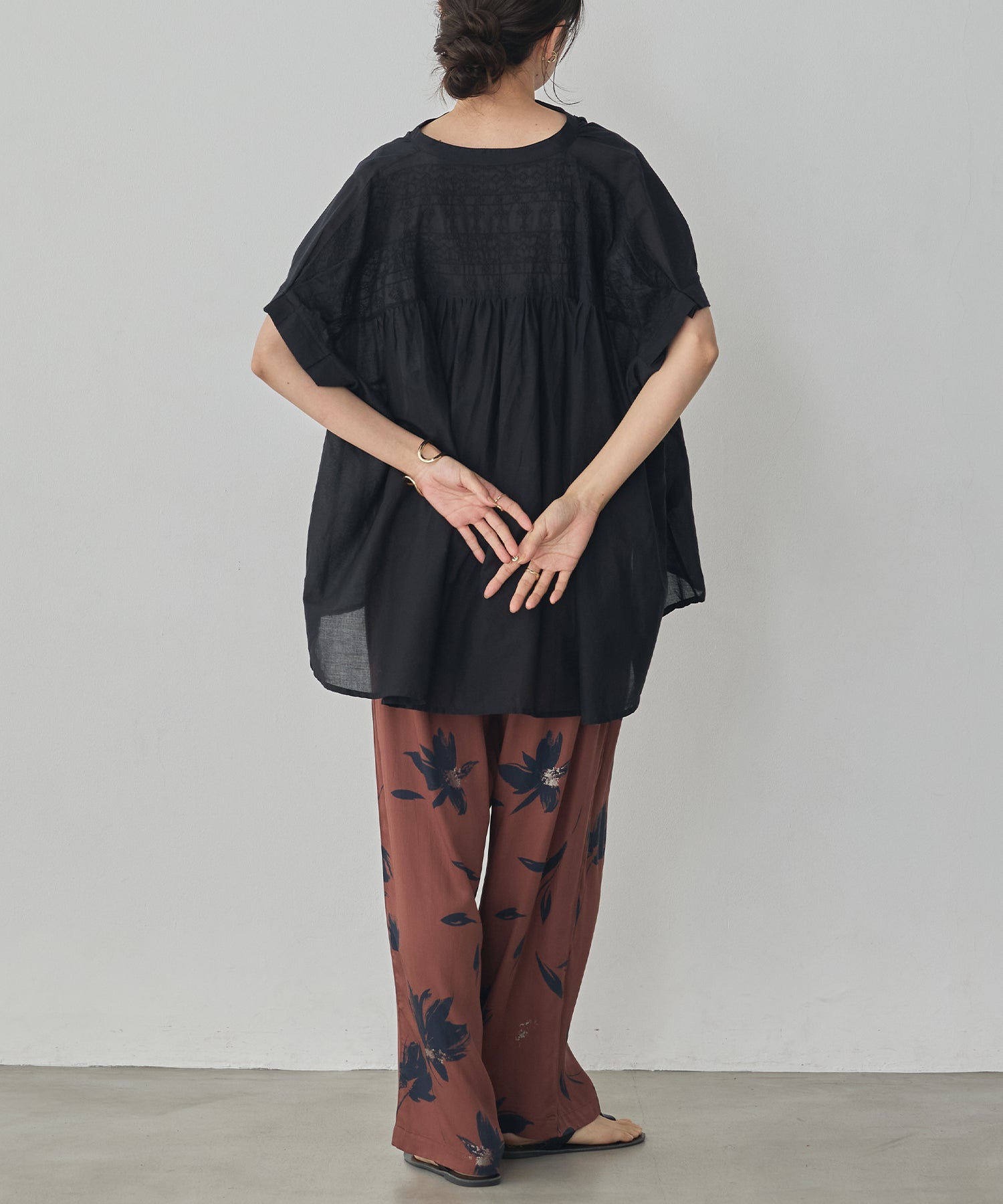 EMBROIDERED PANELS COTTON VOILE BLOUSE