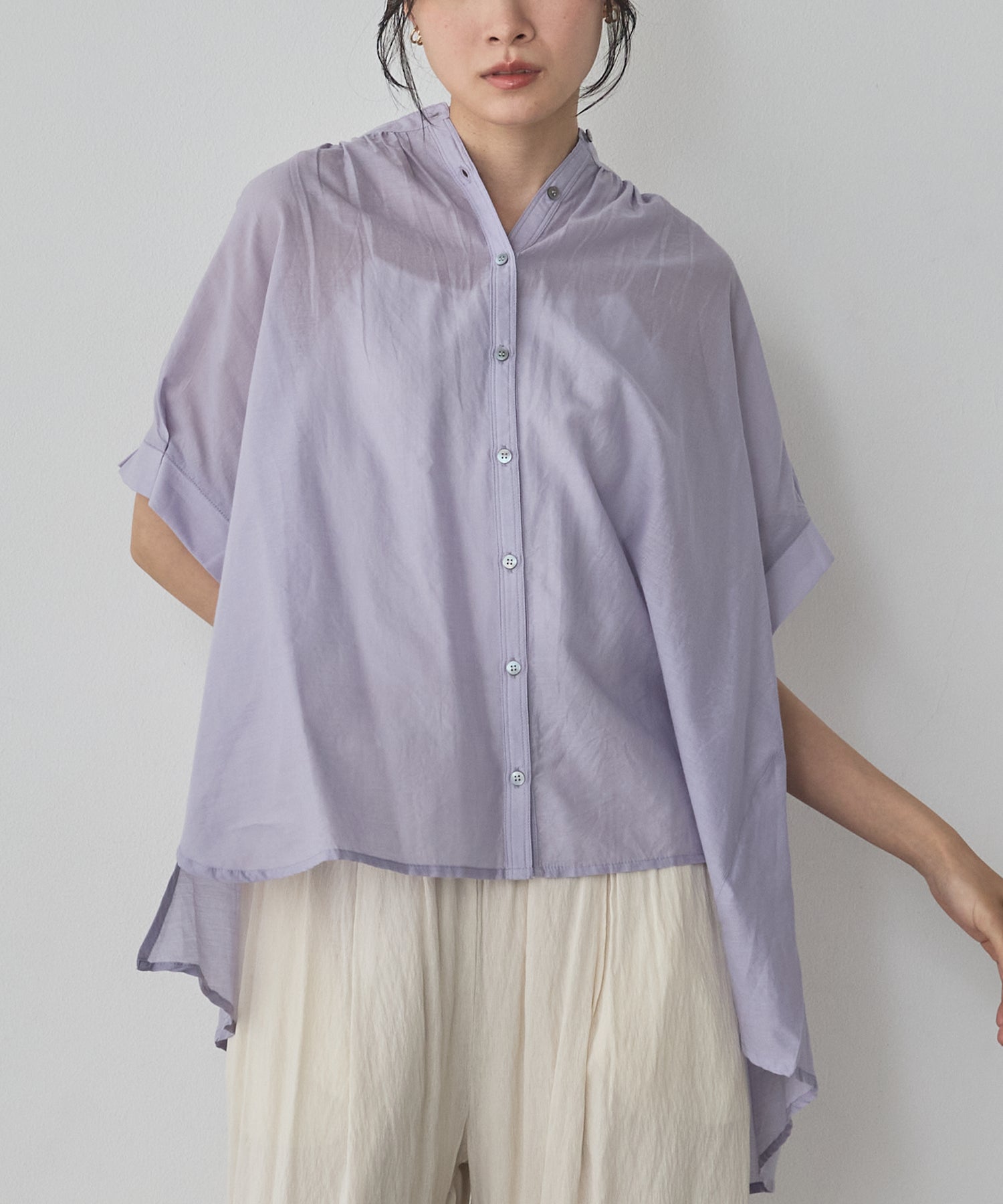 EMBROIDERED PANELS COTTON VOILE BLOUSE