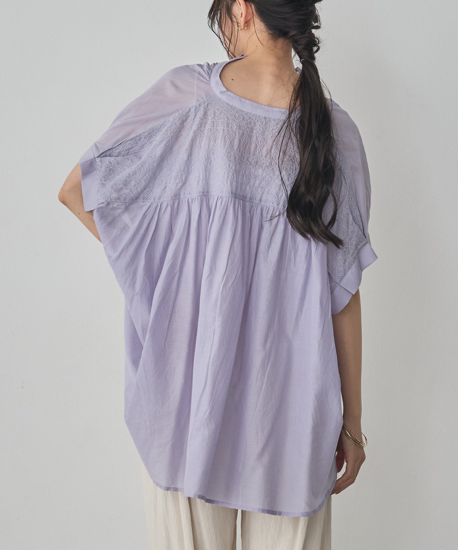 EMBROIDERED PANELS COTTON VOILE BLOUSE