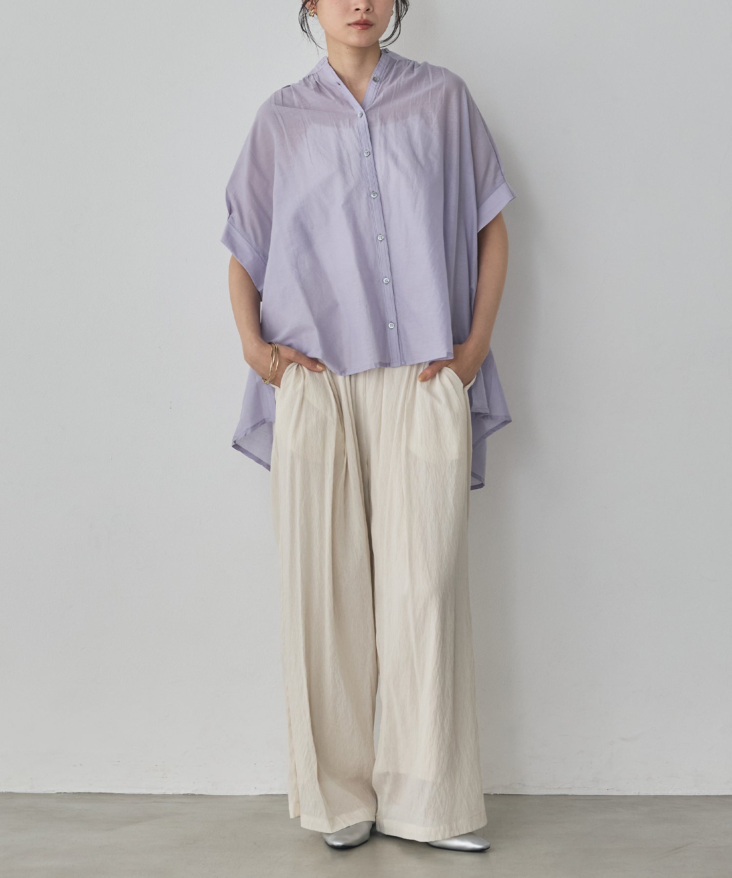 EMBROIDERED PANELS COTTON VOILE BLOUSE