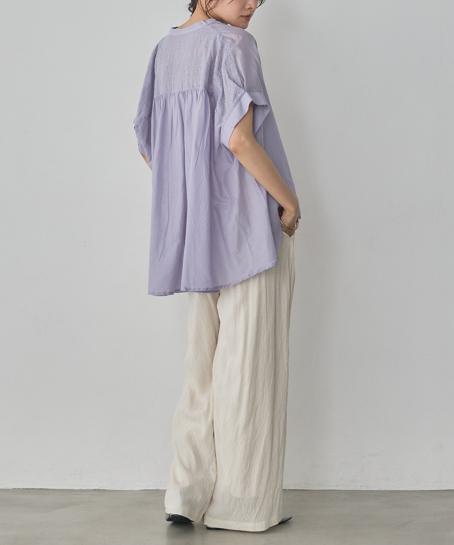 EMBROIDERED PANELS COTTON VOILE BLOUSE