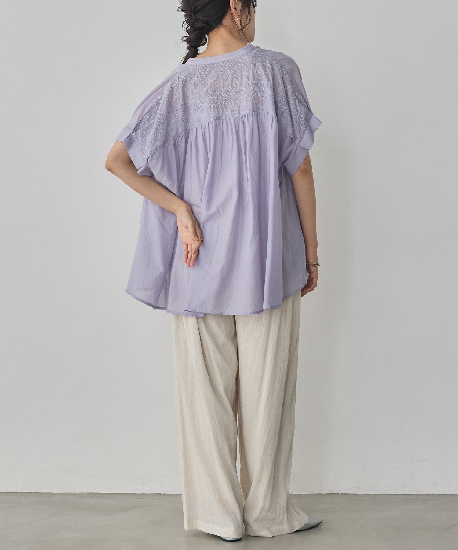 EMBROIDERED PANELS COTTON VOILE BLOUSE