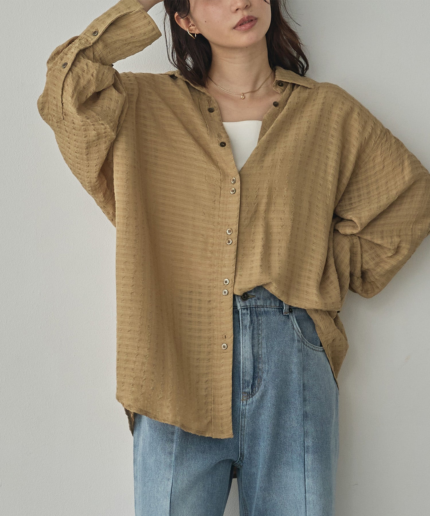 DOBBY CHECK 2-WAY SLEEVE OVERSIZED SHIRT