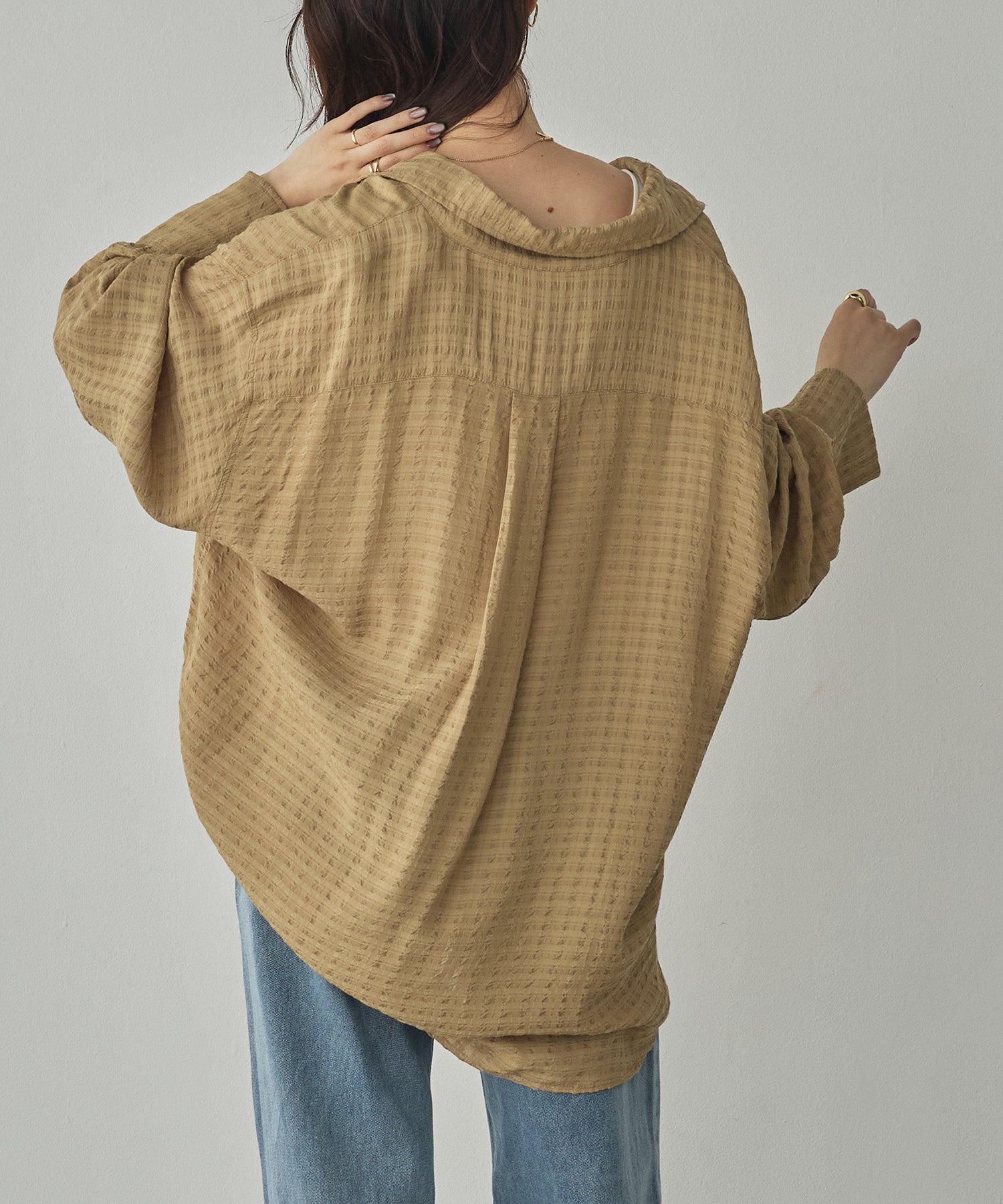 DOBBY CHECK 2-WAY SLEEVE OVERSIZED SHIRT