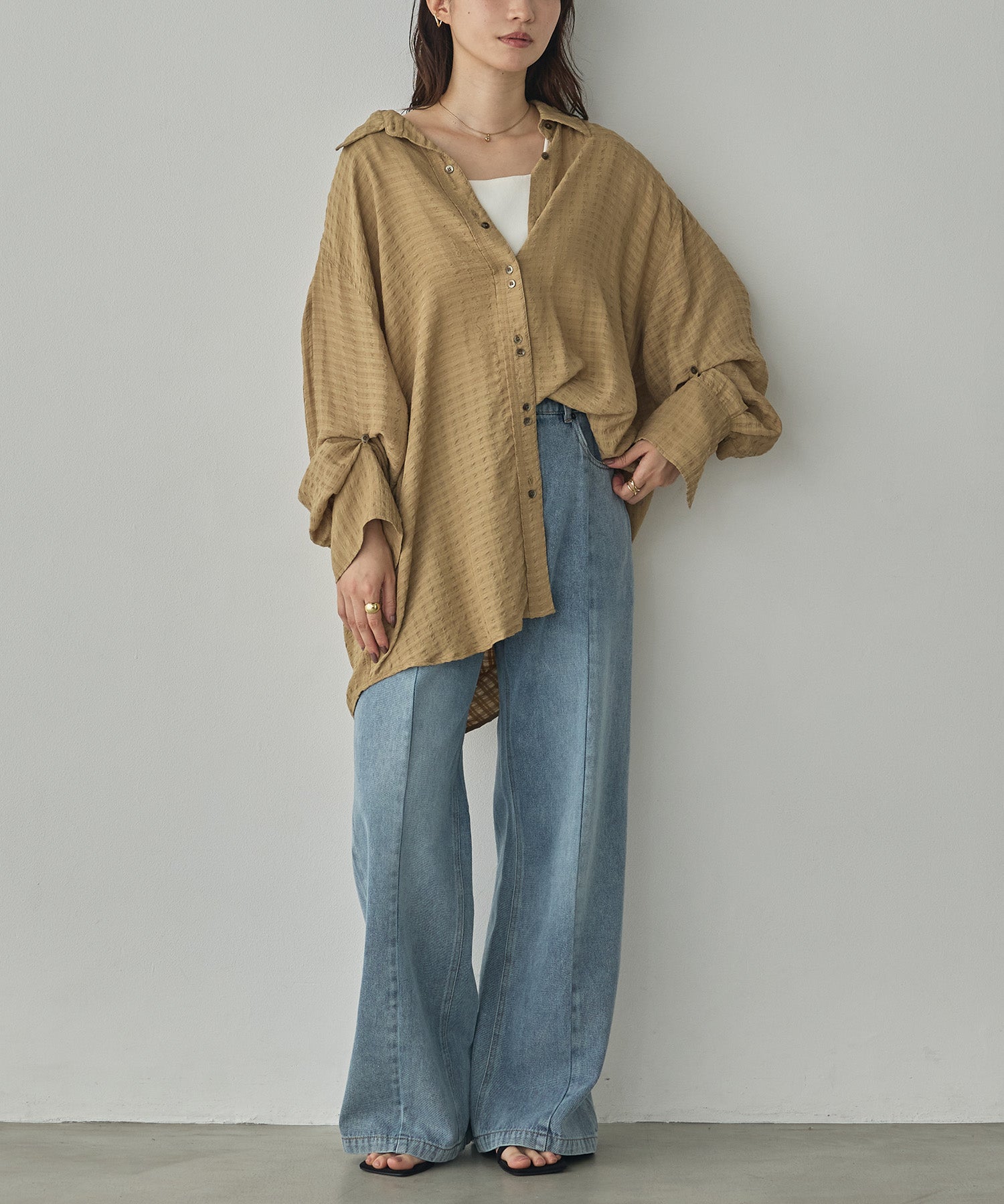 DOBBY CHECK 2-WAY SLEEVE OVERSIZED SHIRT