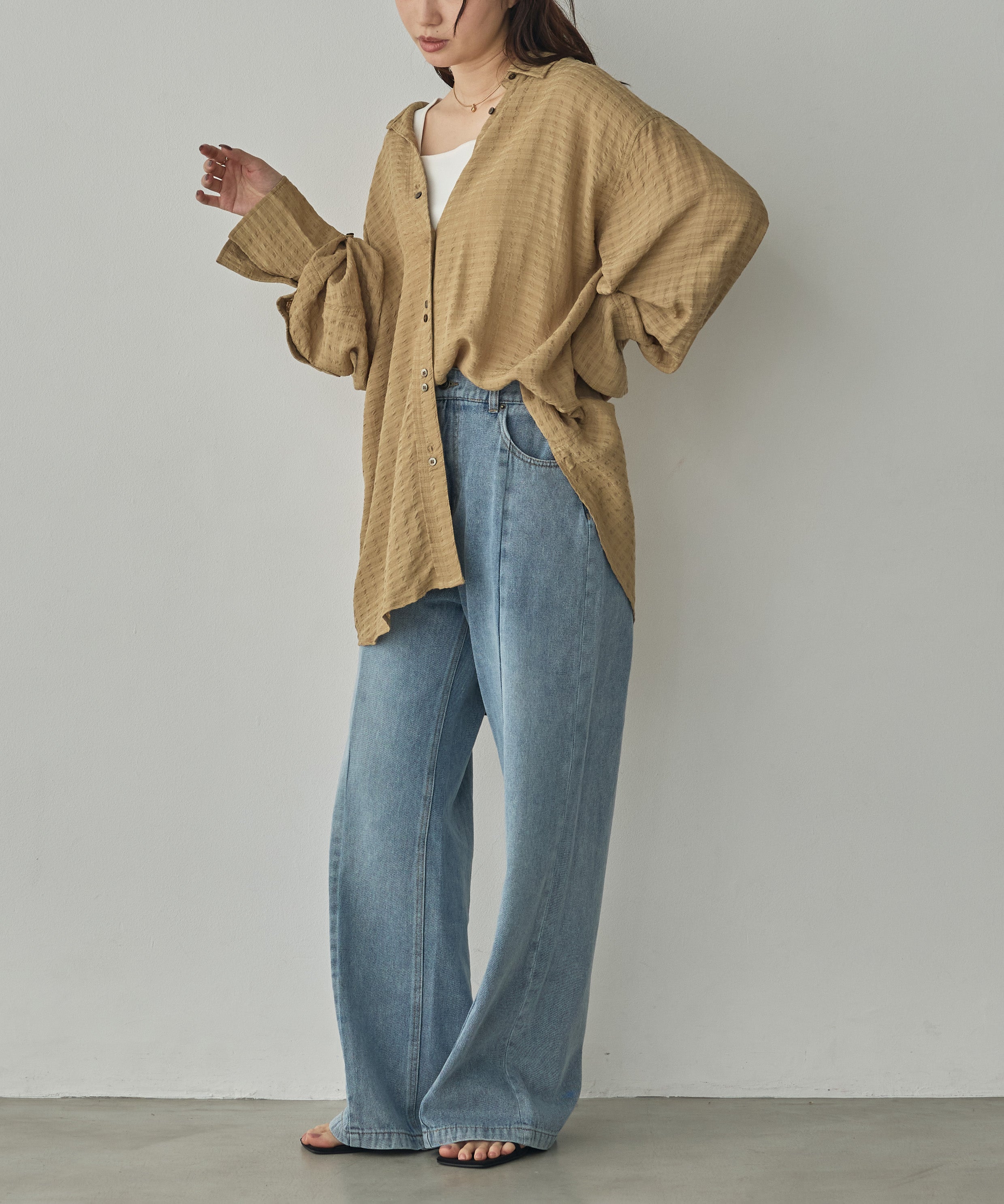 DOBBY CHECK 2-WAY SLEEVE OVERSIZED SHIRT
