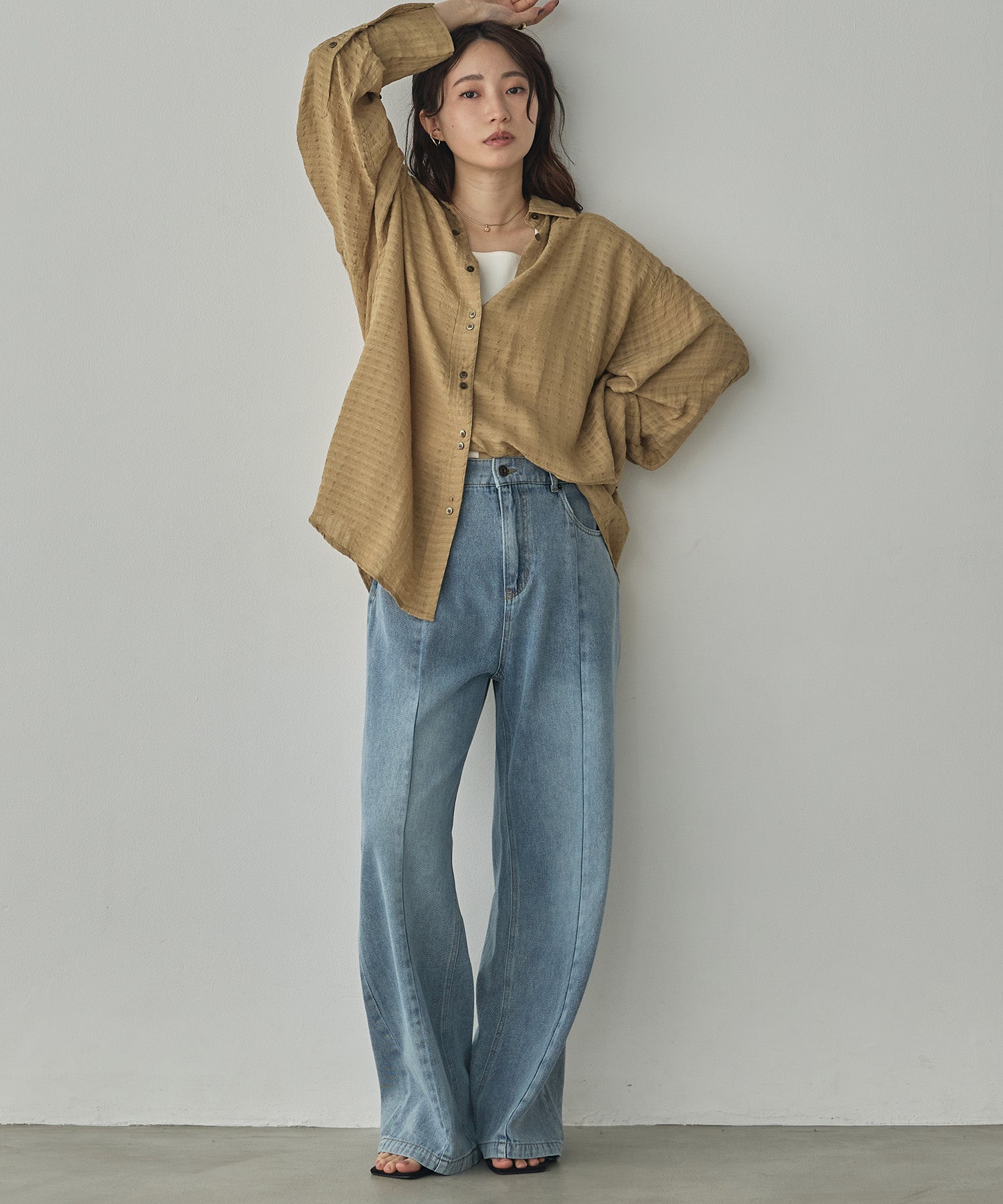 DOBBY CHECK 2-WAY SLEEVE OVERSIZED SHIRT