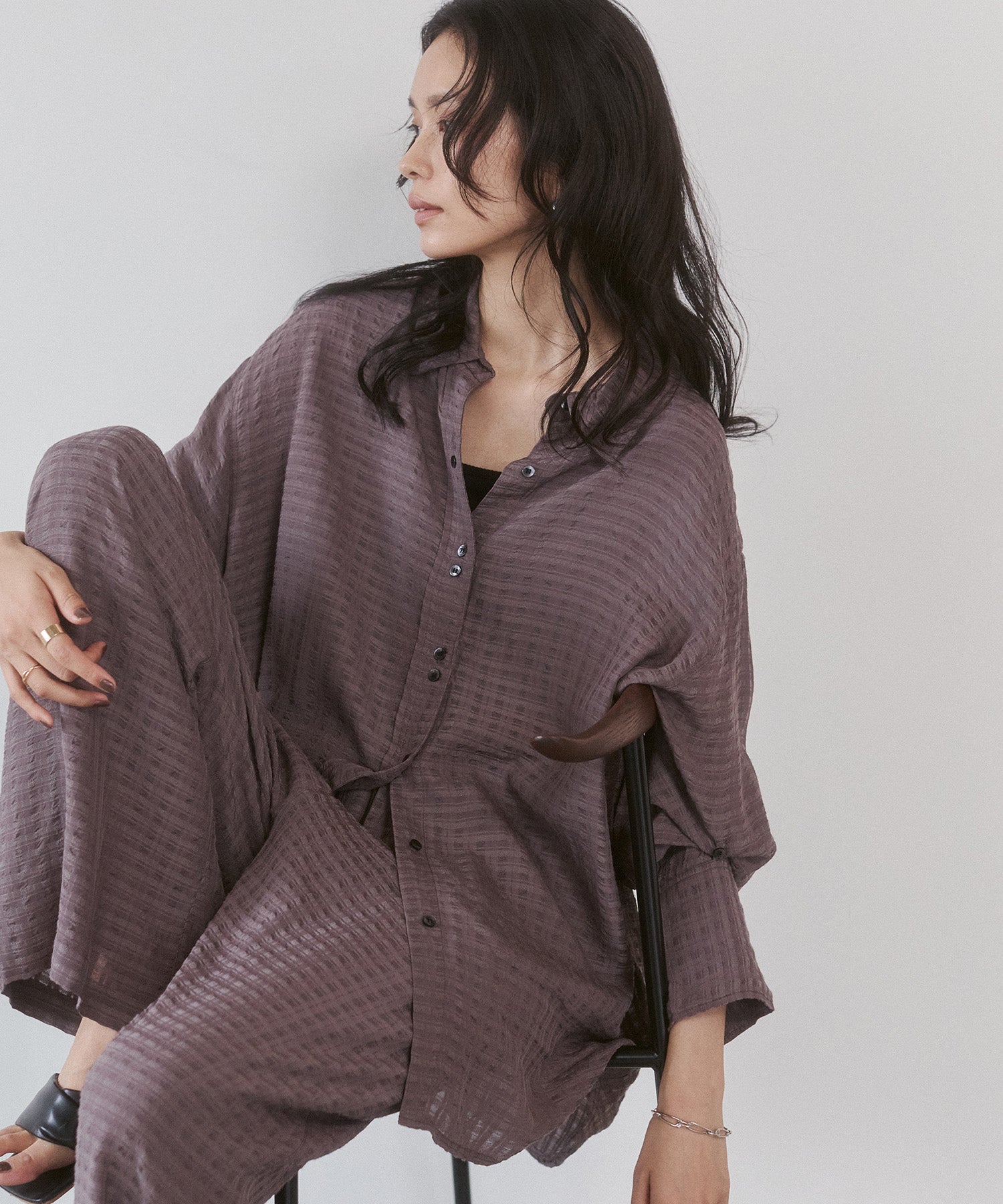 DOBBY CHECK 2-WAY SLEEVE OVERSIZED SHIRT