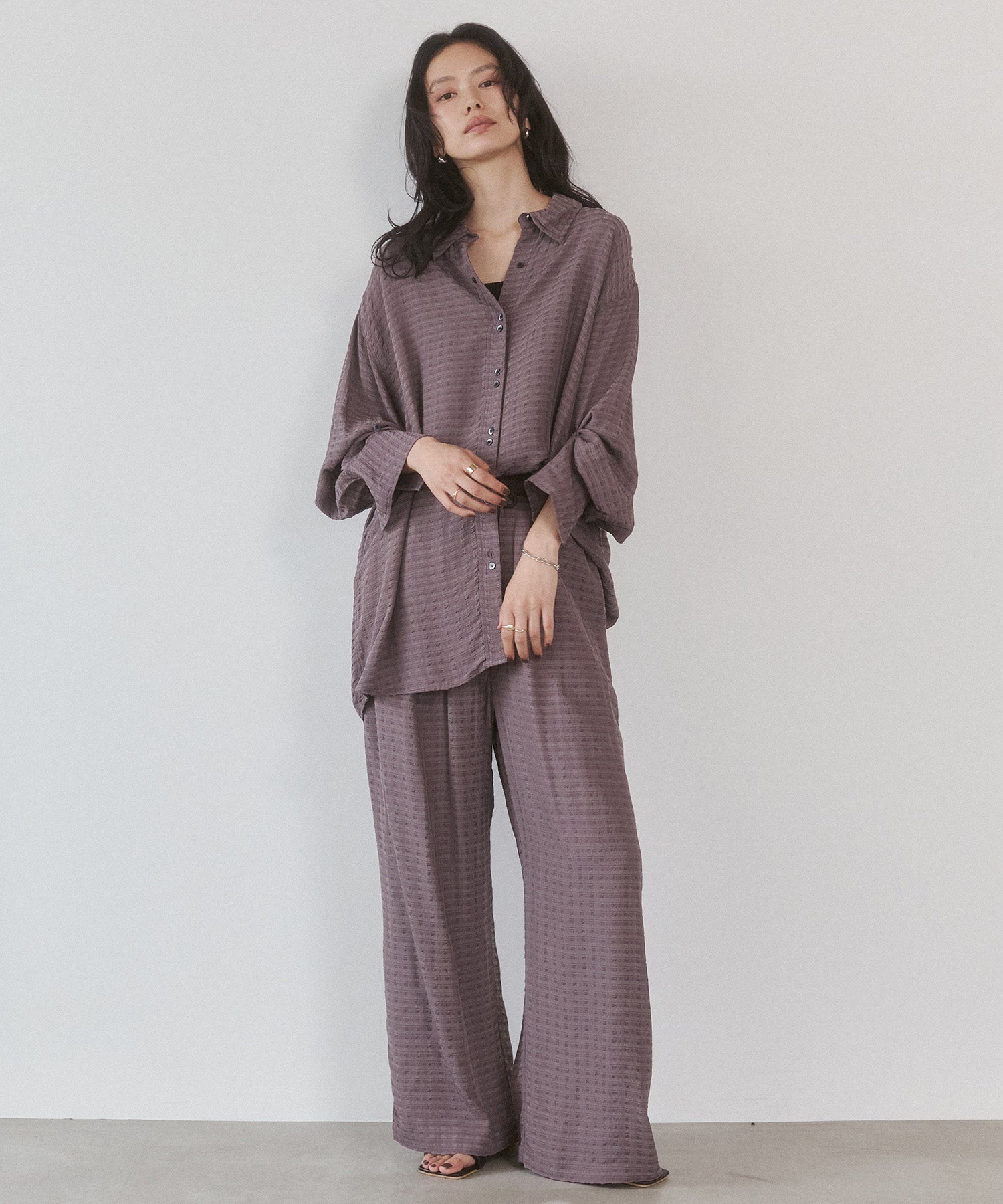 DOBBY CHECK 2-WAY SLEEVE OVERSIZED SHIRT