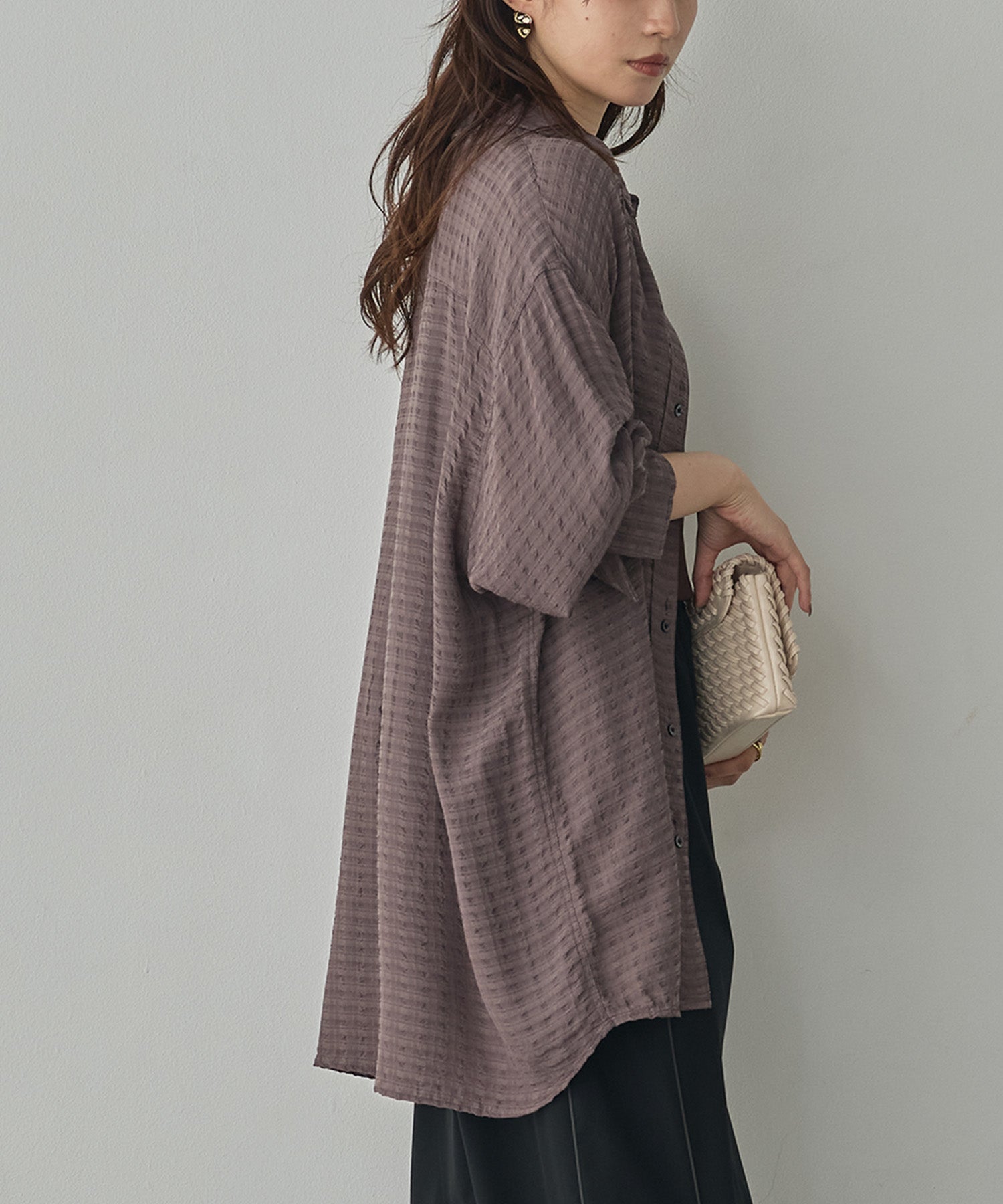 DOBBY CHECK 2-WAY SLEEVE OVERSIZED SHIRT