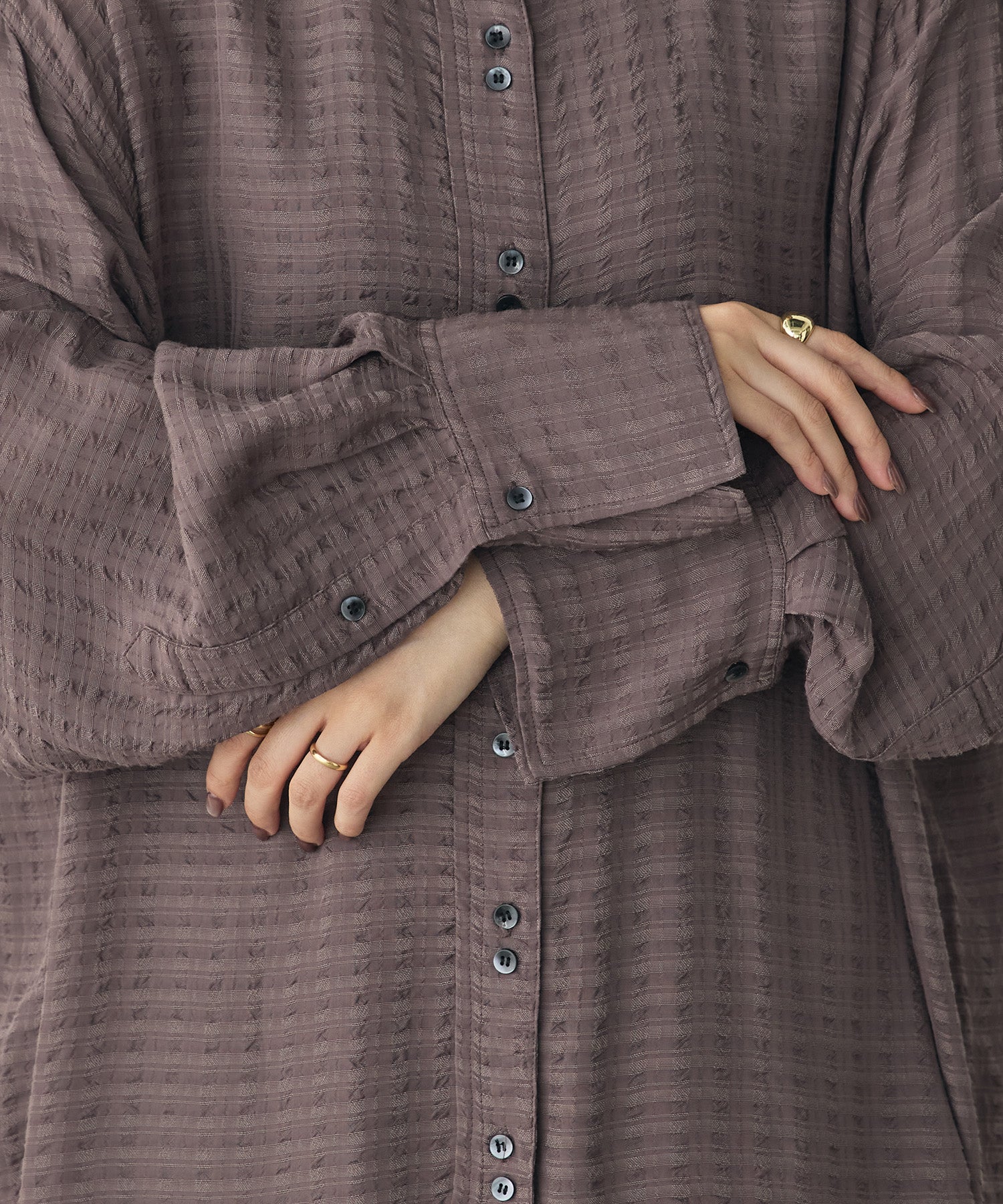 DOBBY CHECK 2-WAY SLEEVE OVERSIZED SHIRT