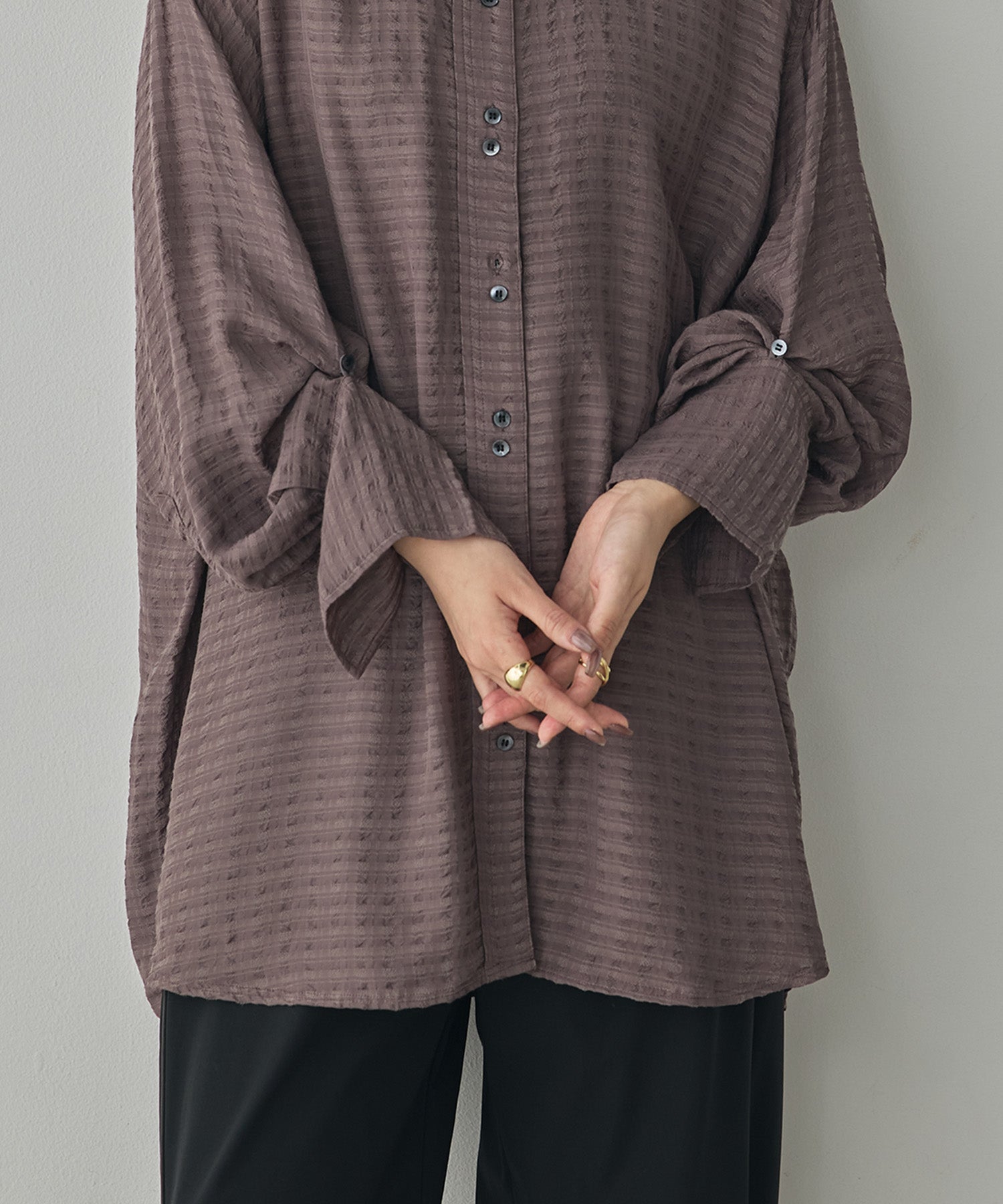 DOBBY CHECK 2-WAY SLEEVE OVERSIZED SHIRT