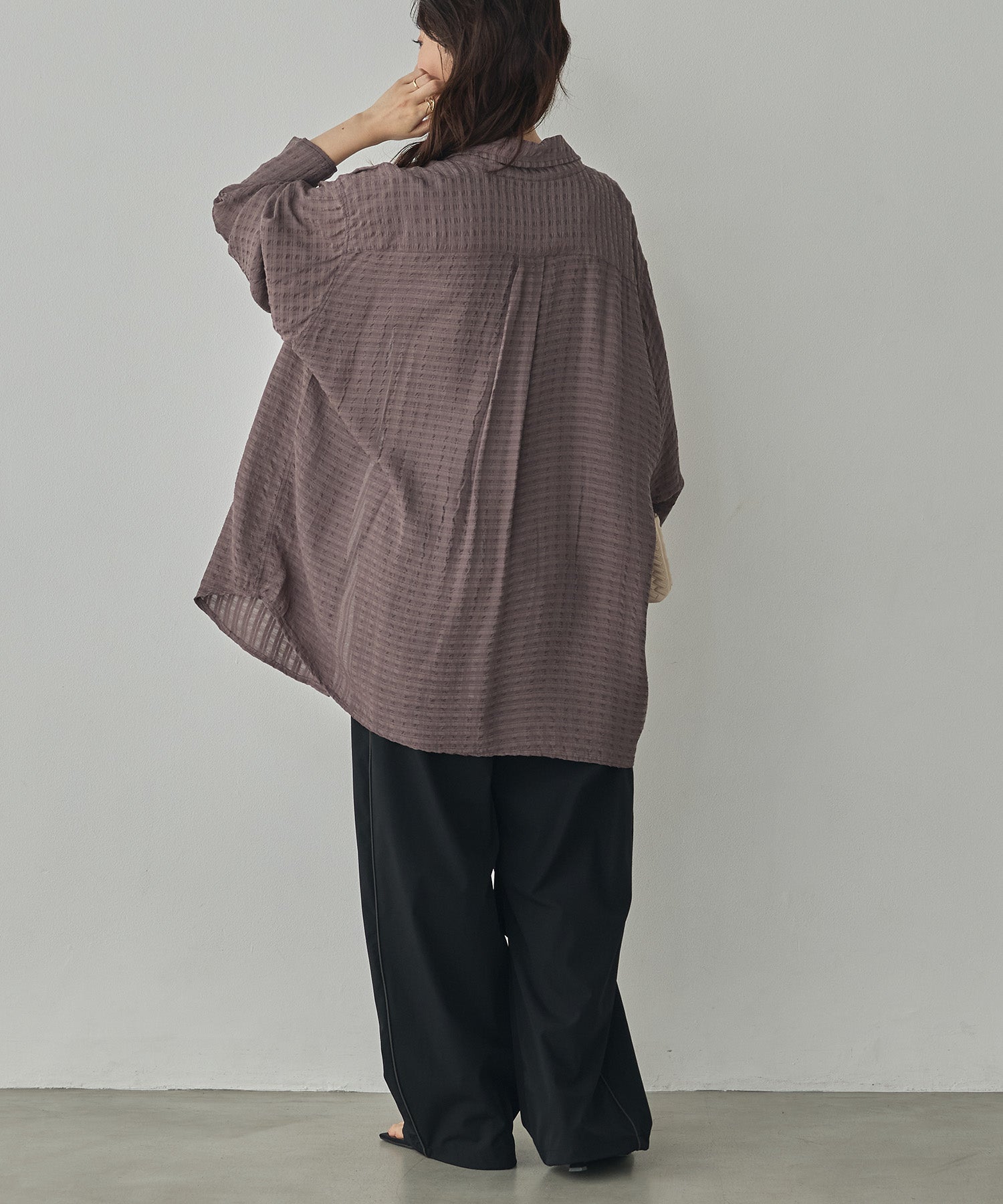 DOBBY CHECK 2-WAY SLEEVE OVERSIZED SHIRT