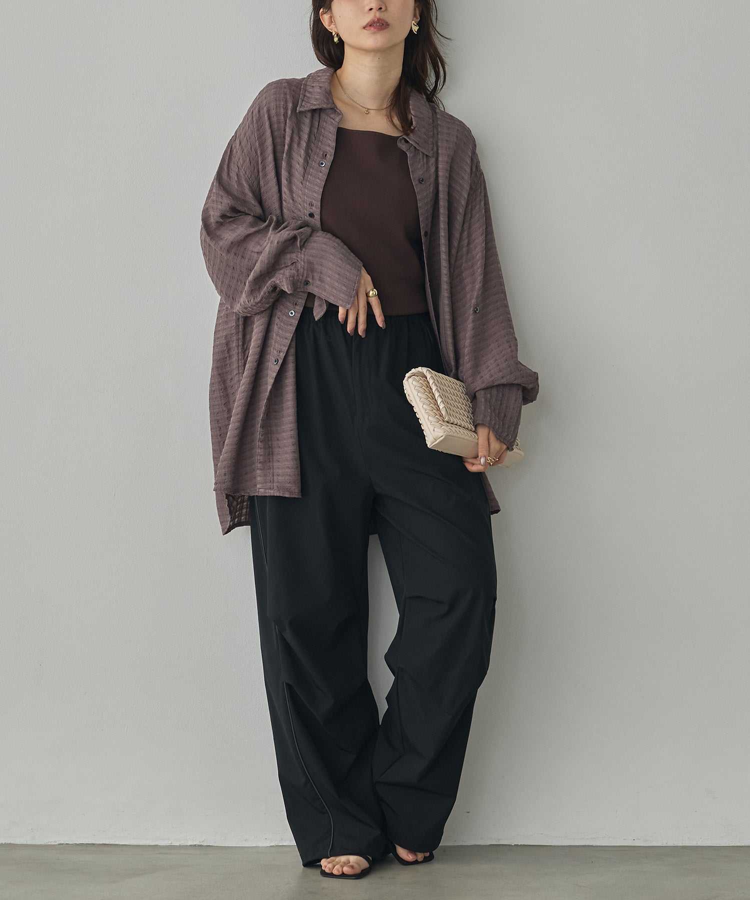 DOBBY CHECK 2-WAY SLEEVE OVERSIZED SHIRT
