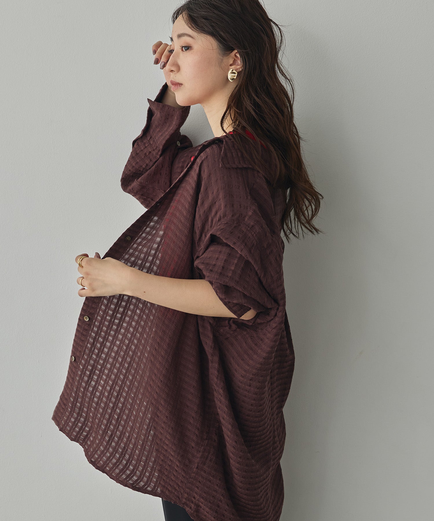 DOBBY CHECK 2-WAY SLEEVE OVERSIZED SHIRT