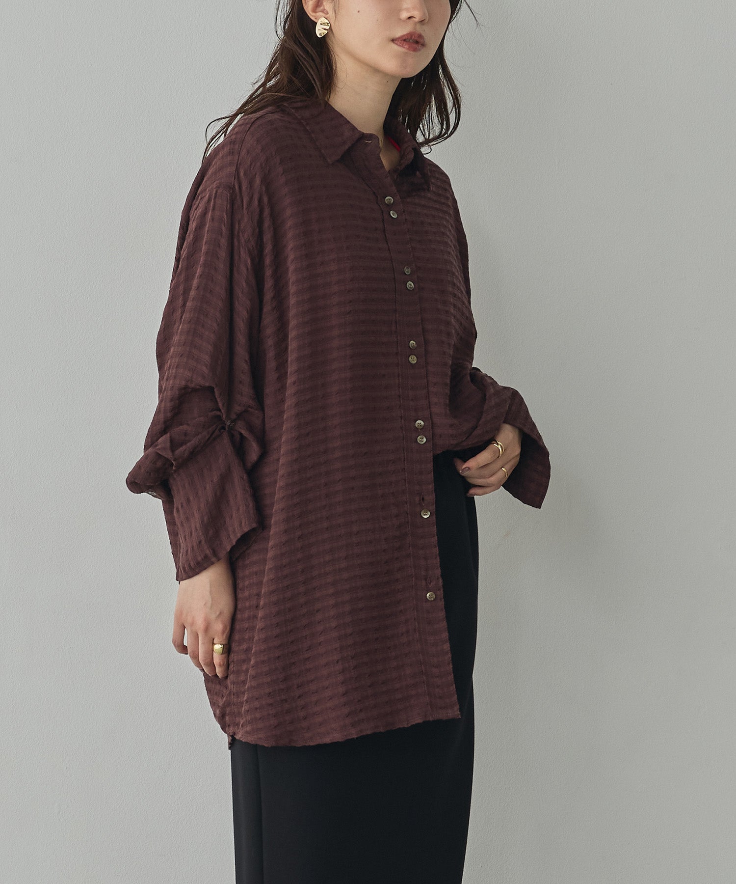 DOBBY CHECK 2-WAY SLEEVE OVERSIZED SHIRT
