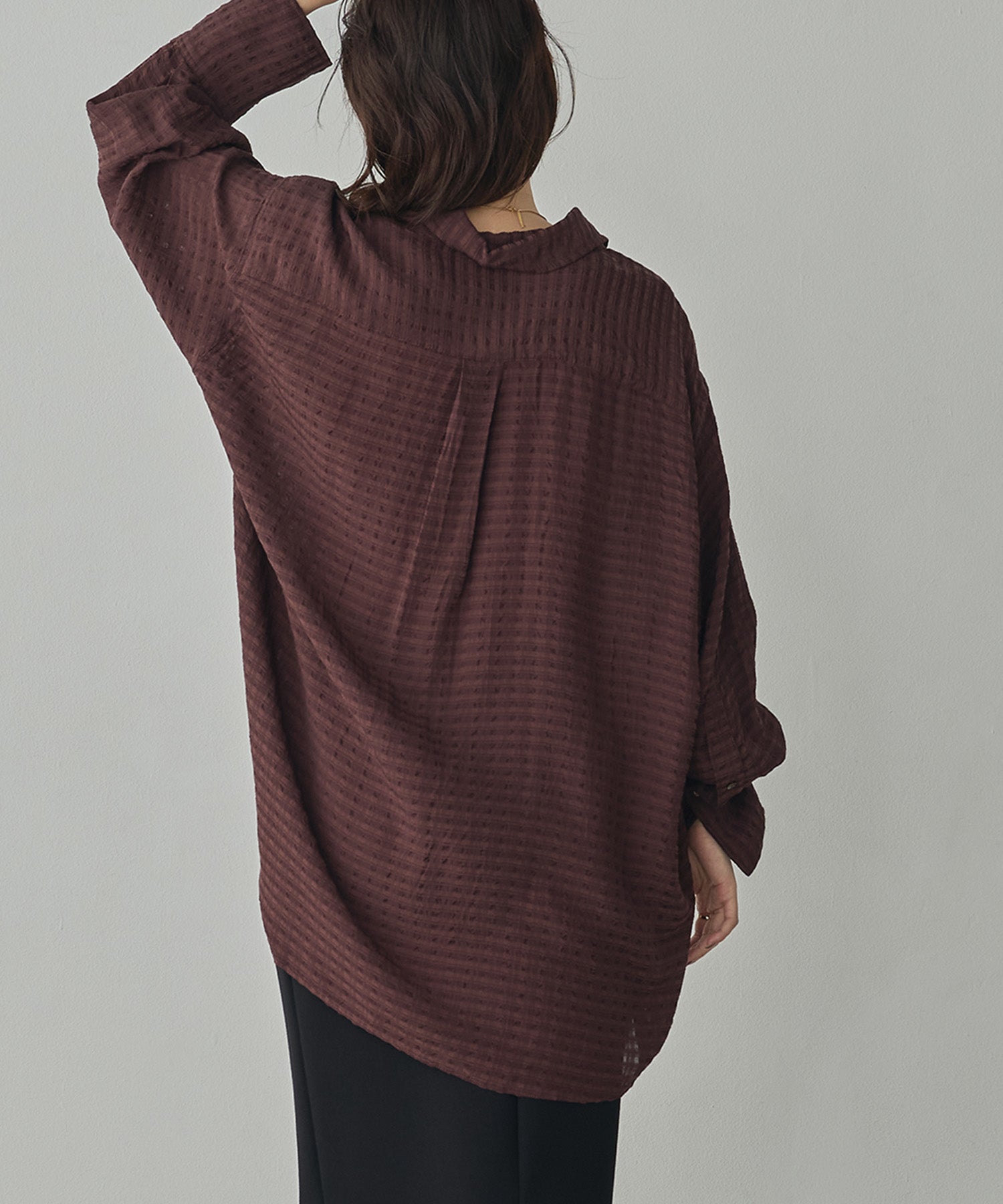 DOBBY CHECK 2-WAY SLEEVE OVERSIZED SHIRT