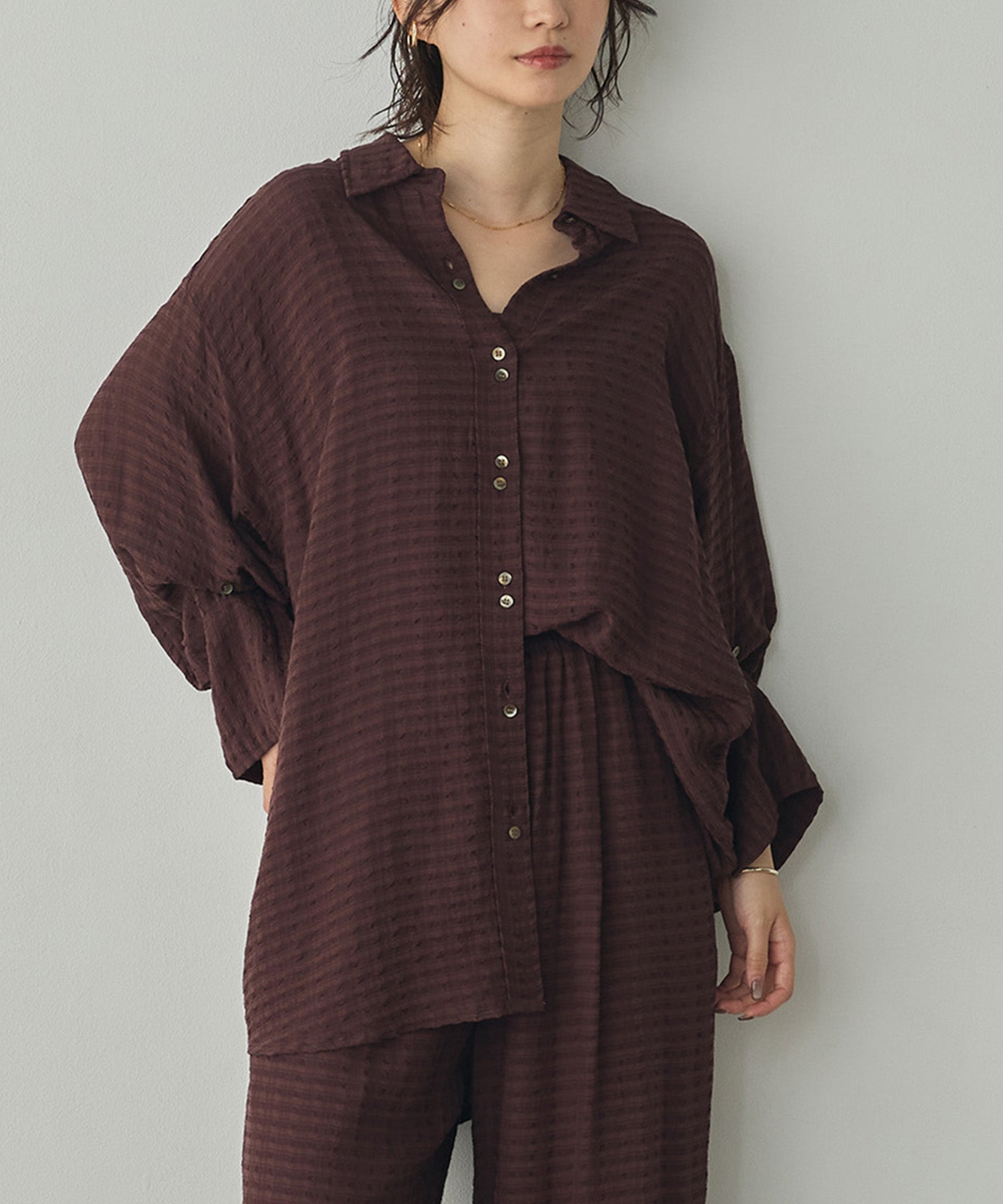DOBBY CHECK 2-WAY SLEEVE OVERSIZED SHIRT