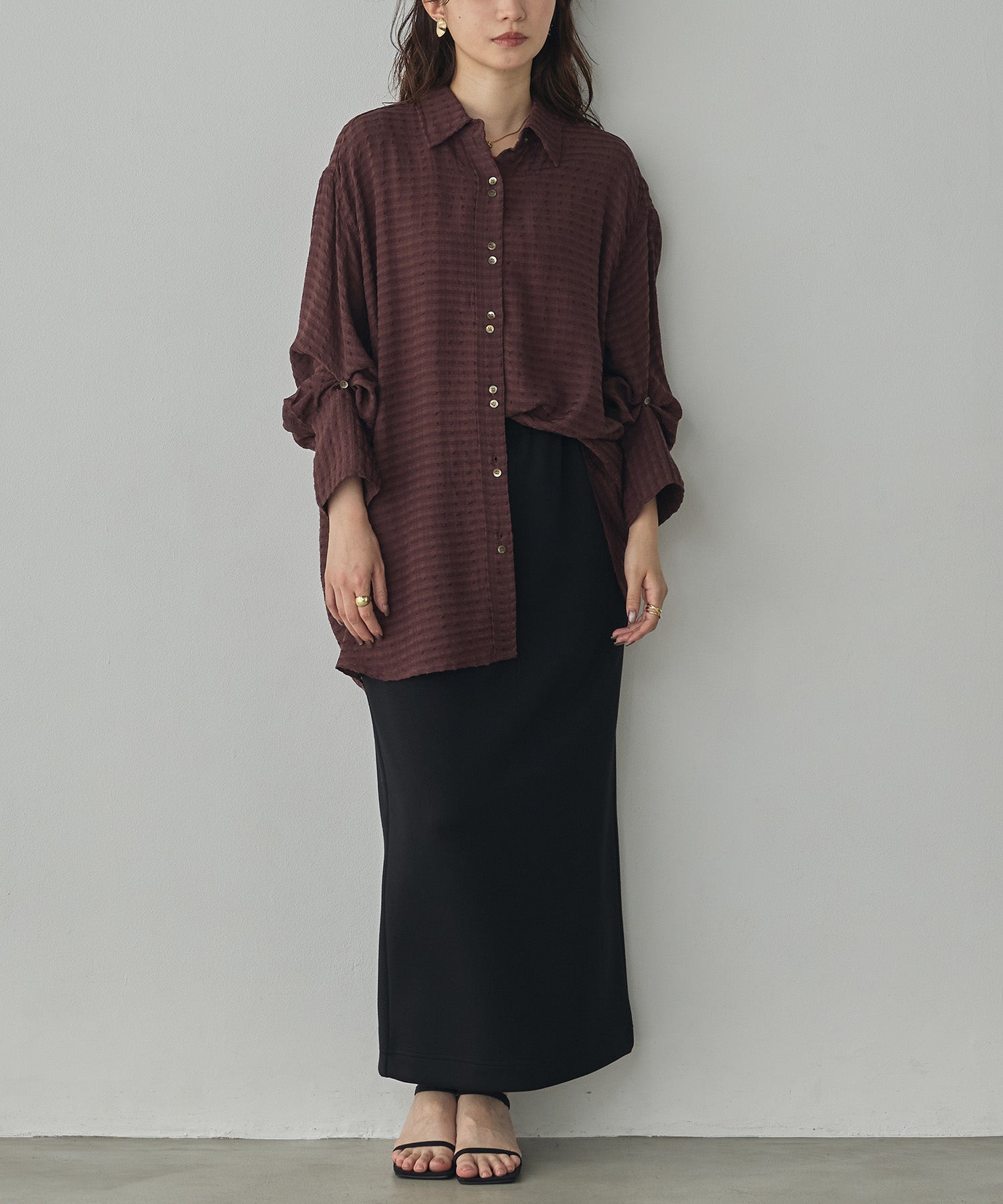 DOBBY CHECK 2-WAY SLEEVE OVERSIZED SHIRT