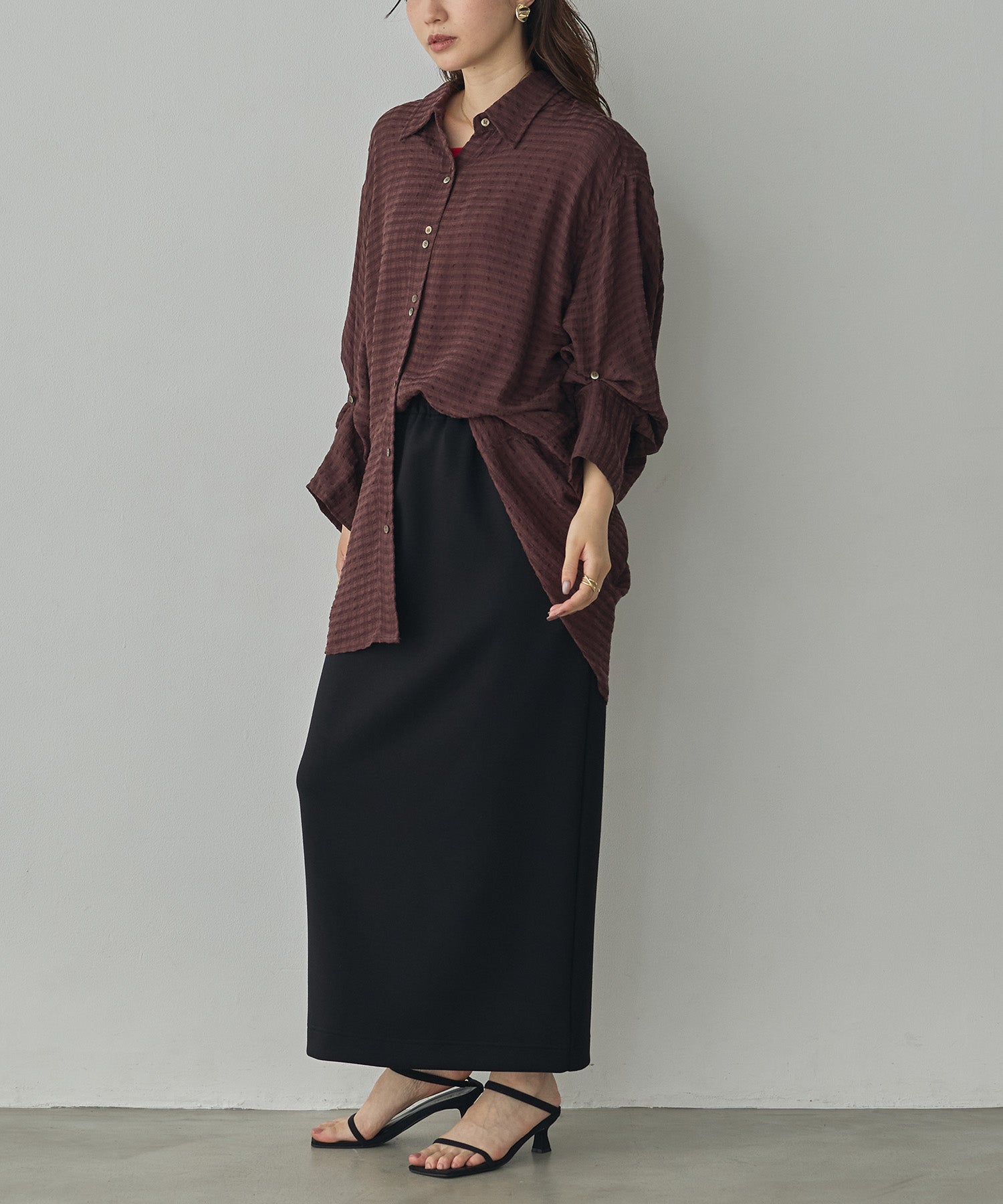 DOBBY CHECK 2-WAY SLEEVE OVERSIZED SHIRT