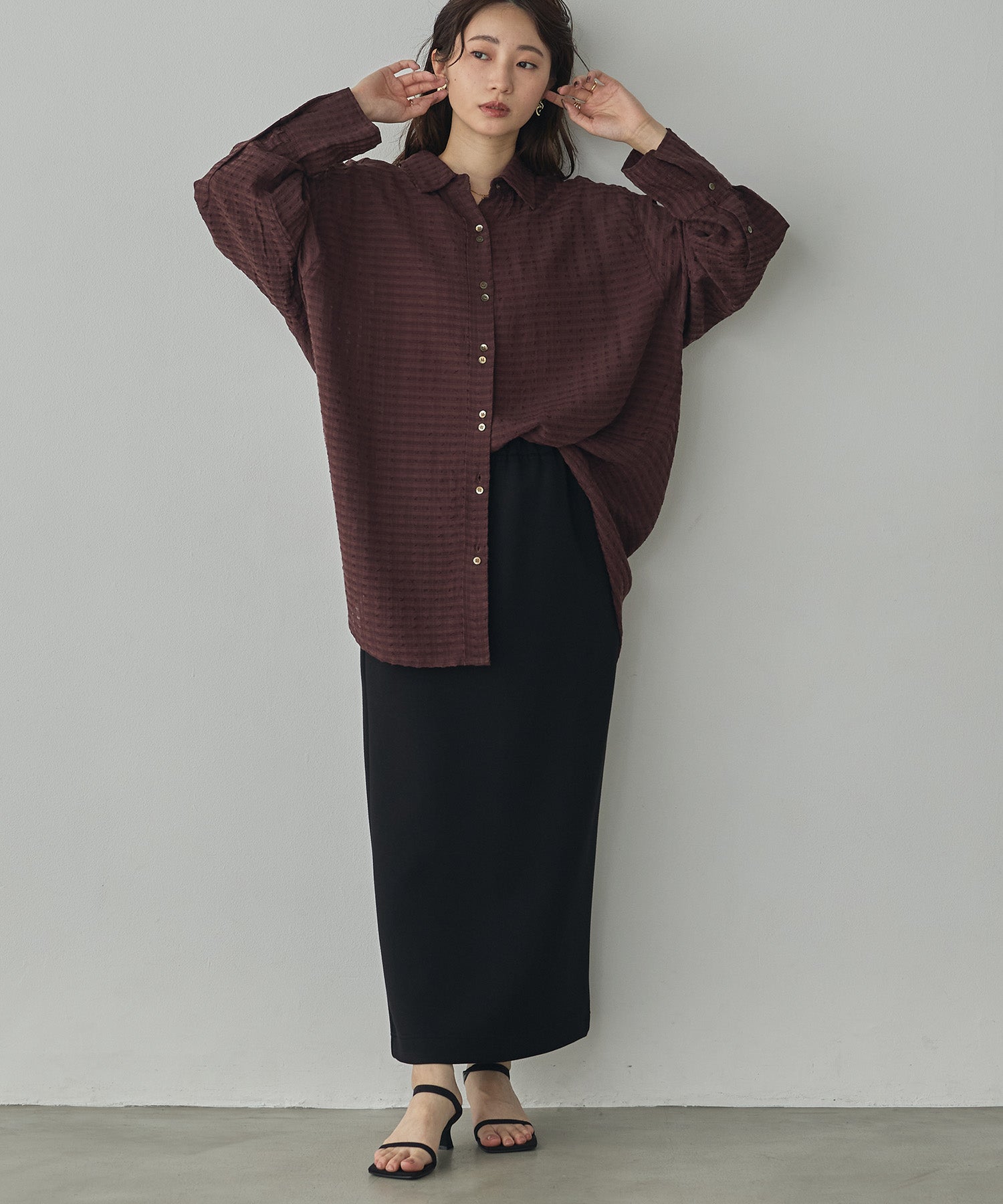 DOBBY CHECK 2-WAY SLEEVE OVERSIZED SHIRT