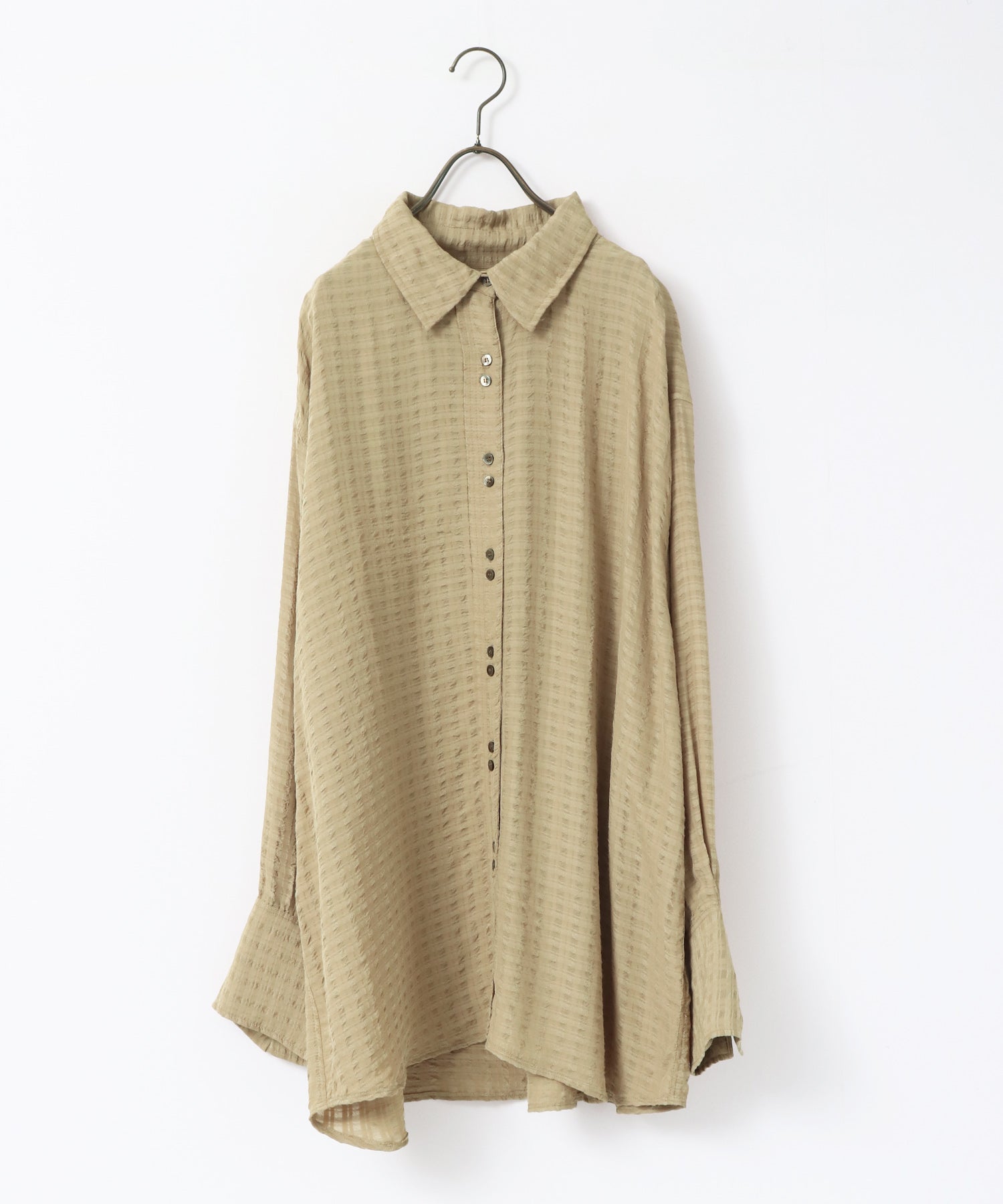 DOBBY CHECK 2-WAY SLEEVE OVERSIZED SHIRT