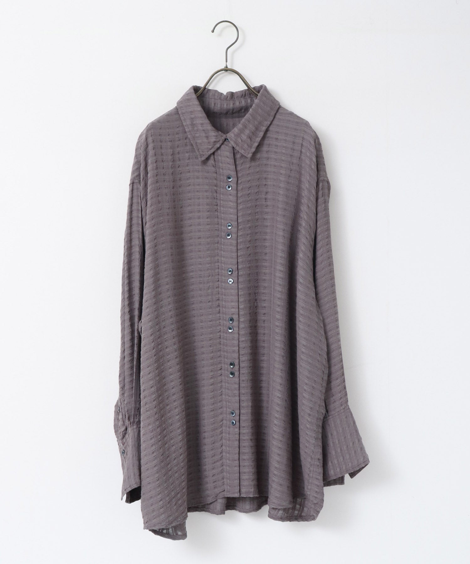 DOBBY CHECK 2-WAY SLEEVE OVERSIZED SHIRT