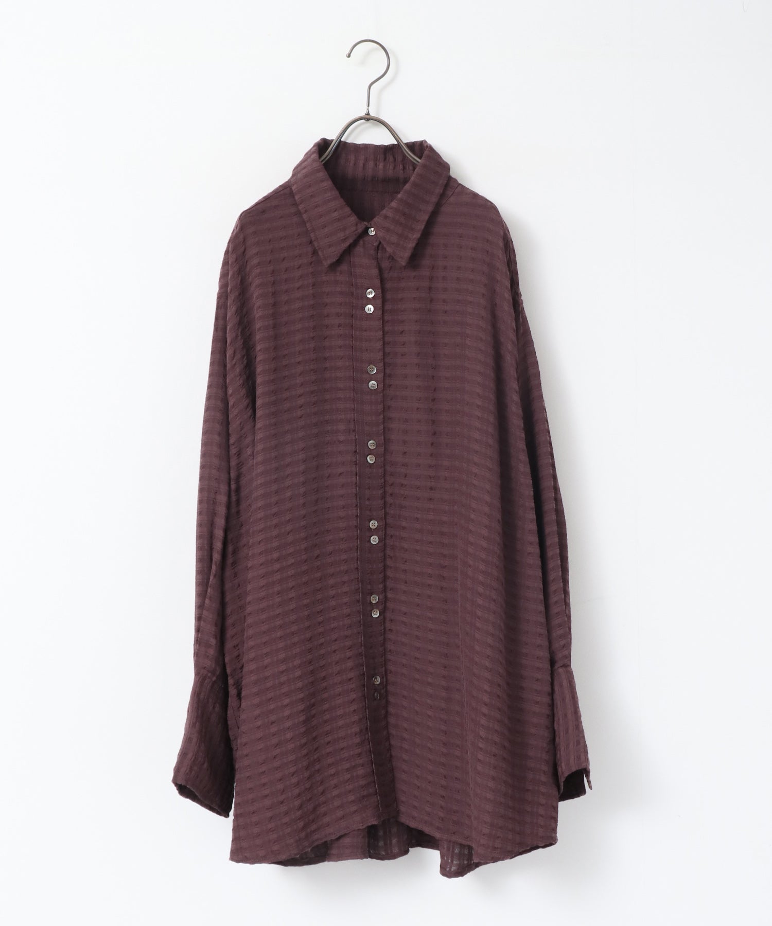 DOBBY CHECK 2-WAY SLEEVE OVERSIZED SHIRT