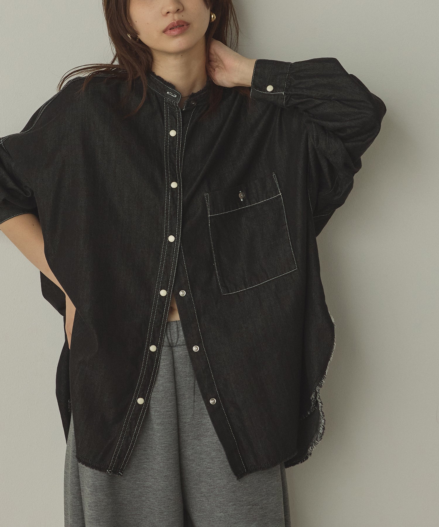 [LIMITED] DENIM BAND COLLAR OVERSHIRT